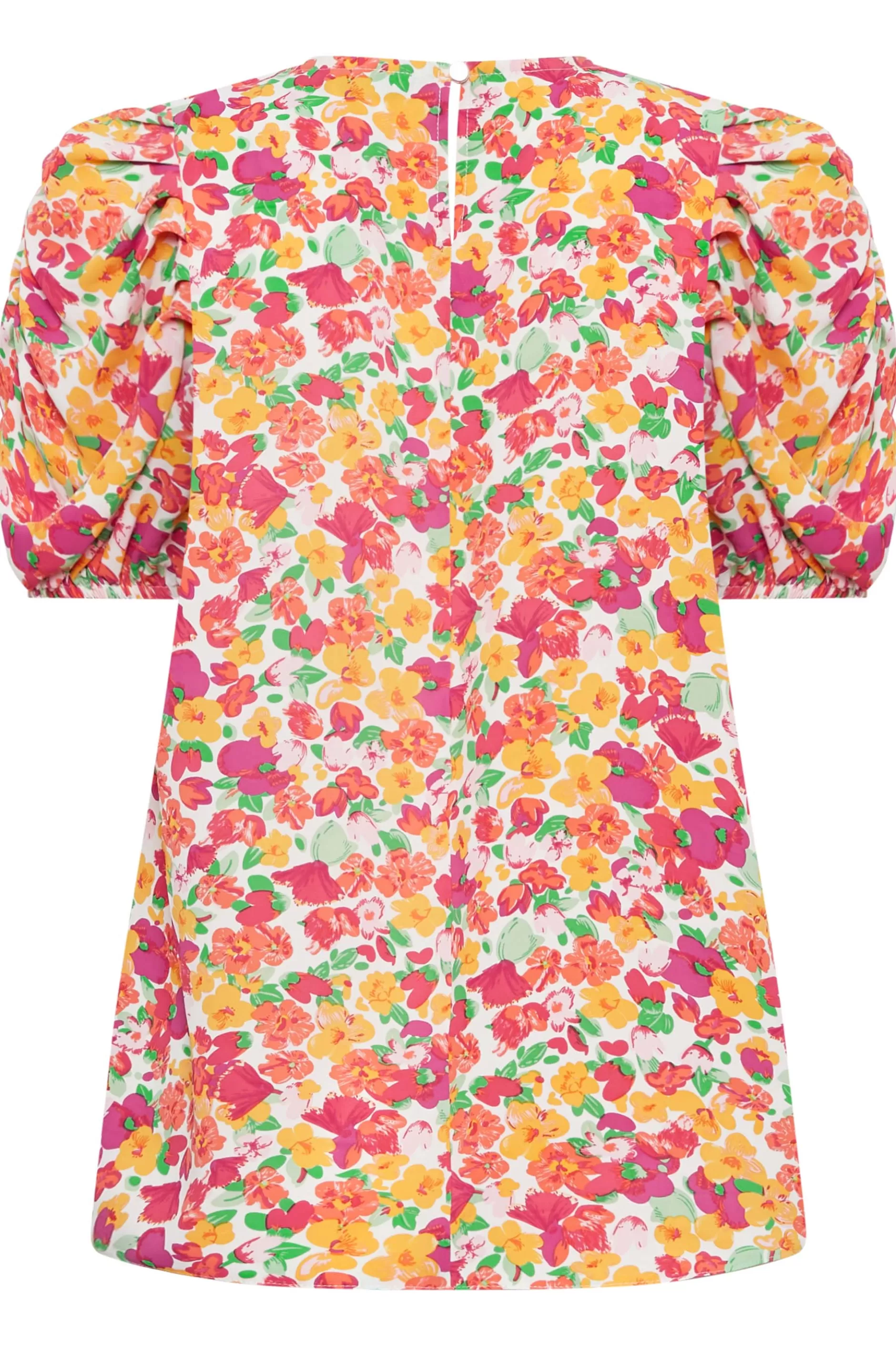 Women M&Co Short Sleeve Tops> Womens White & Pink Floral Print Puff Sleeve Blouse