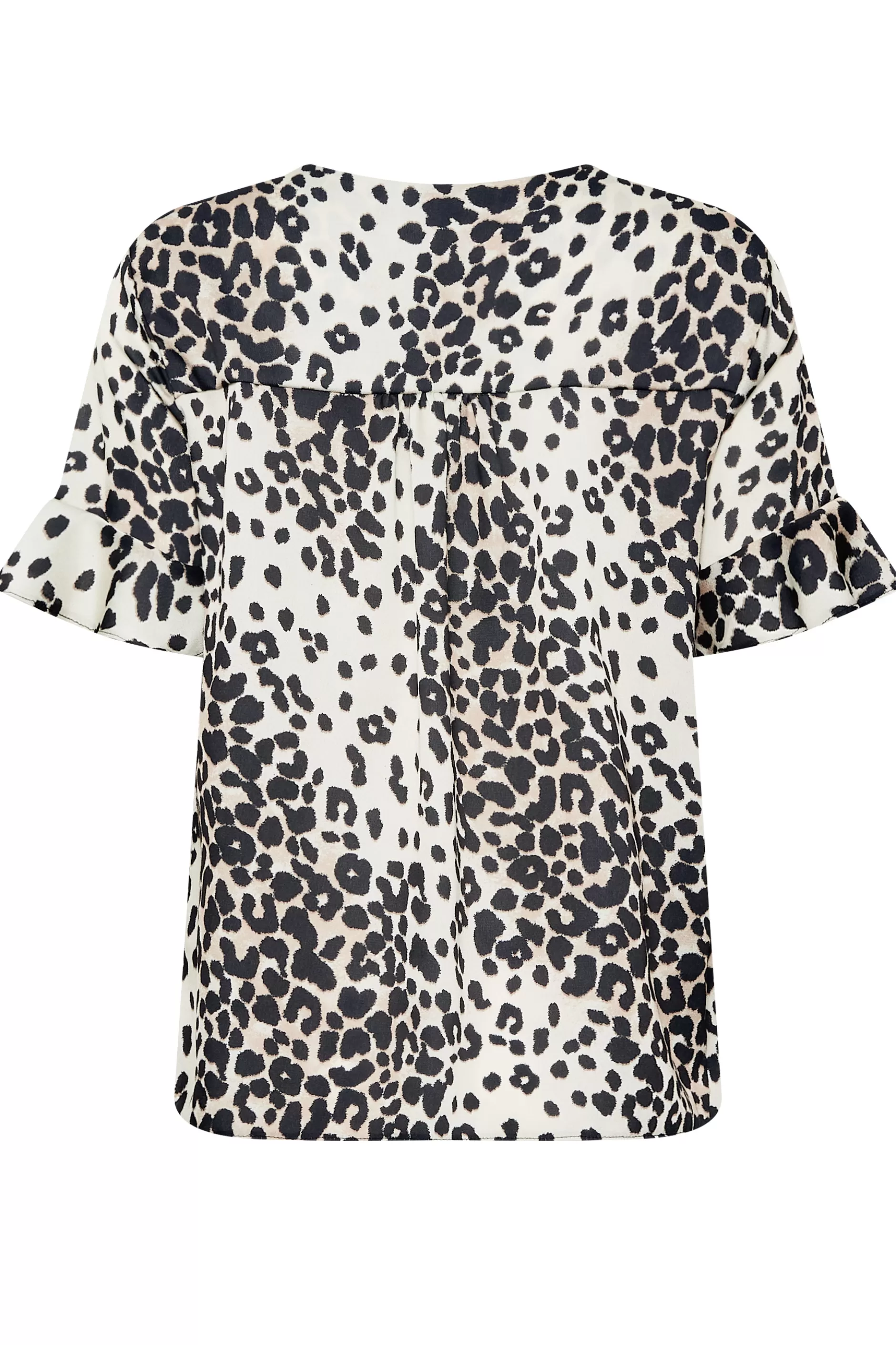 Women M&Co Short Sleeve Tops> Womens White Animal Print Frill Sleeve Button Through Blouse