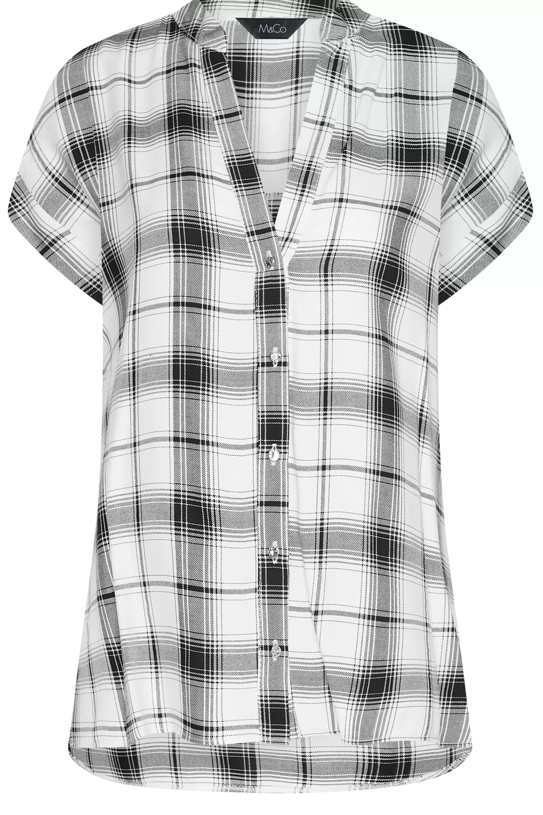 Women M&Co Short Sleeve Tops> Womens White Check Short Sleeve Shirt