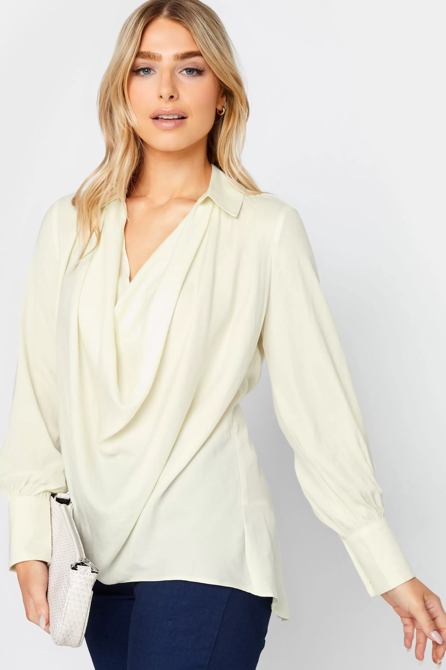 Women M&Co Blouses> Womens White Cowl Neck Blouse