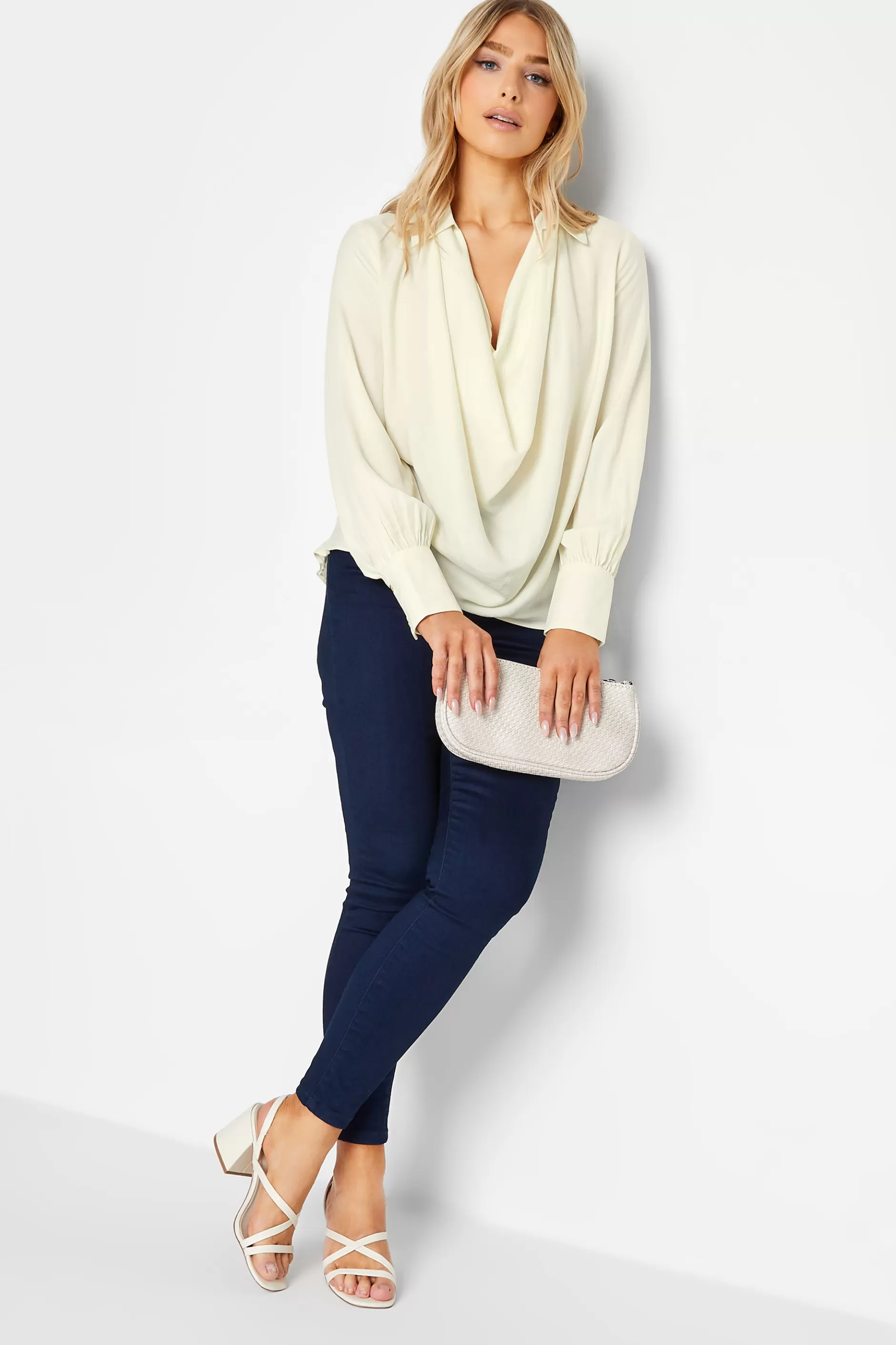 Women M&Co Blouses> Womens White Cowl Neck Blouse