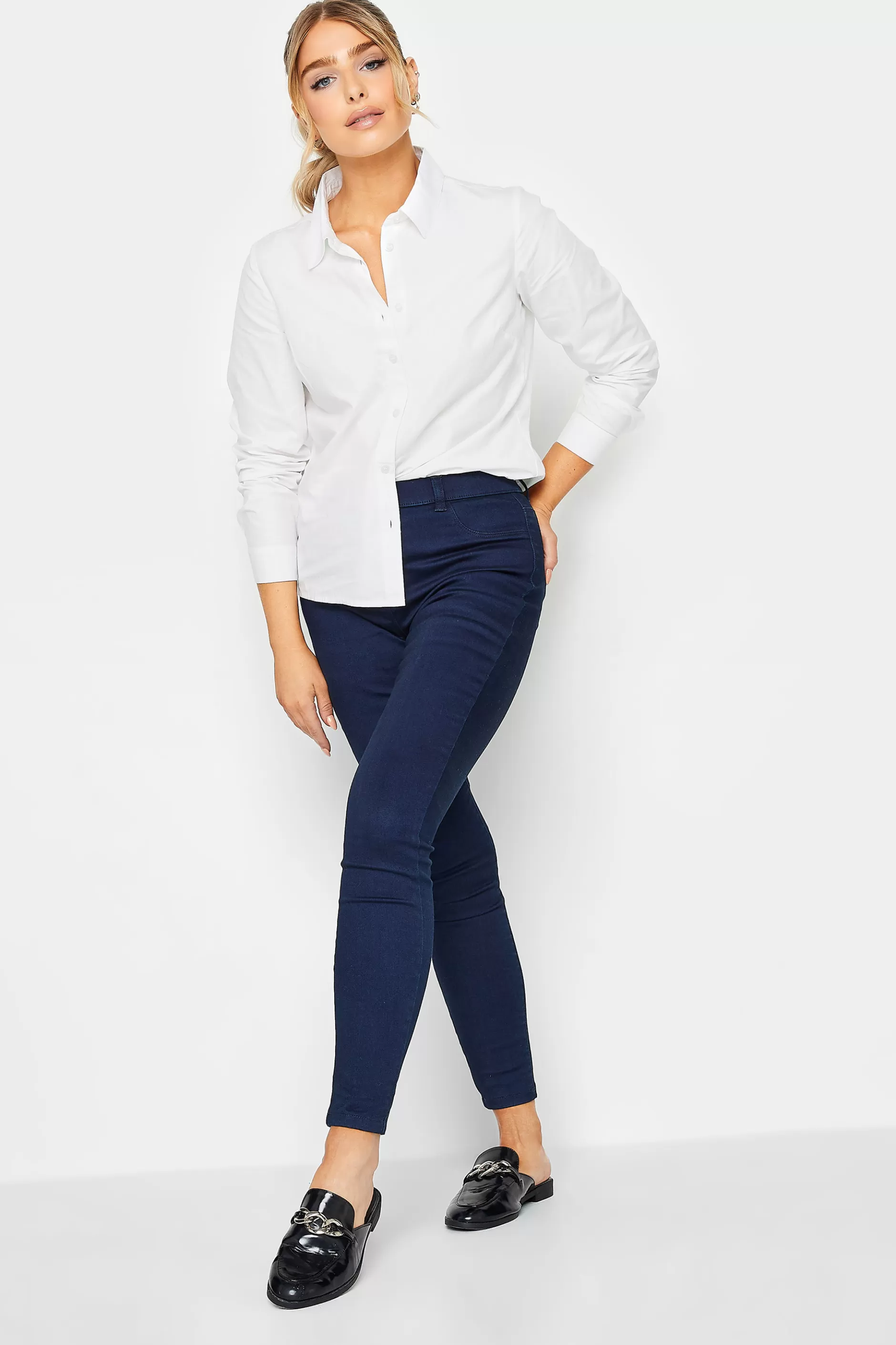 Women M&Co Shirts> Womens White Fitted Poplin Shirt