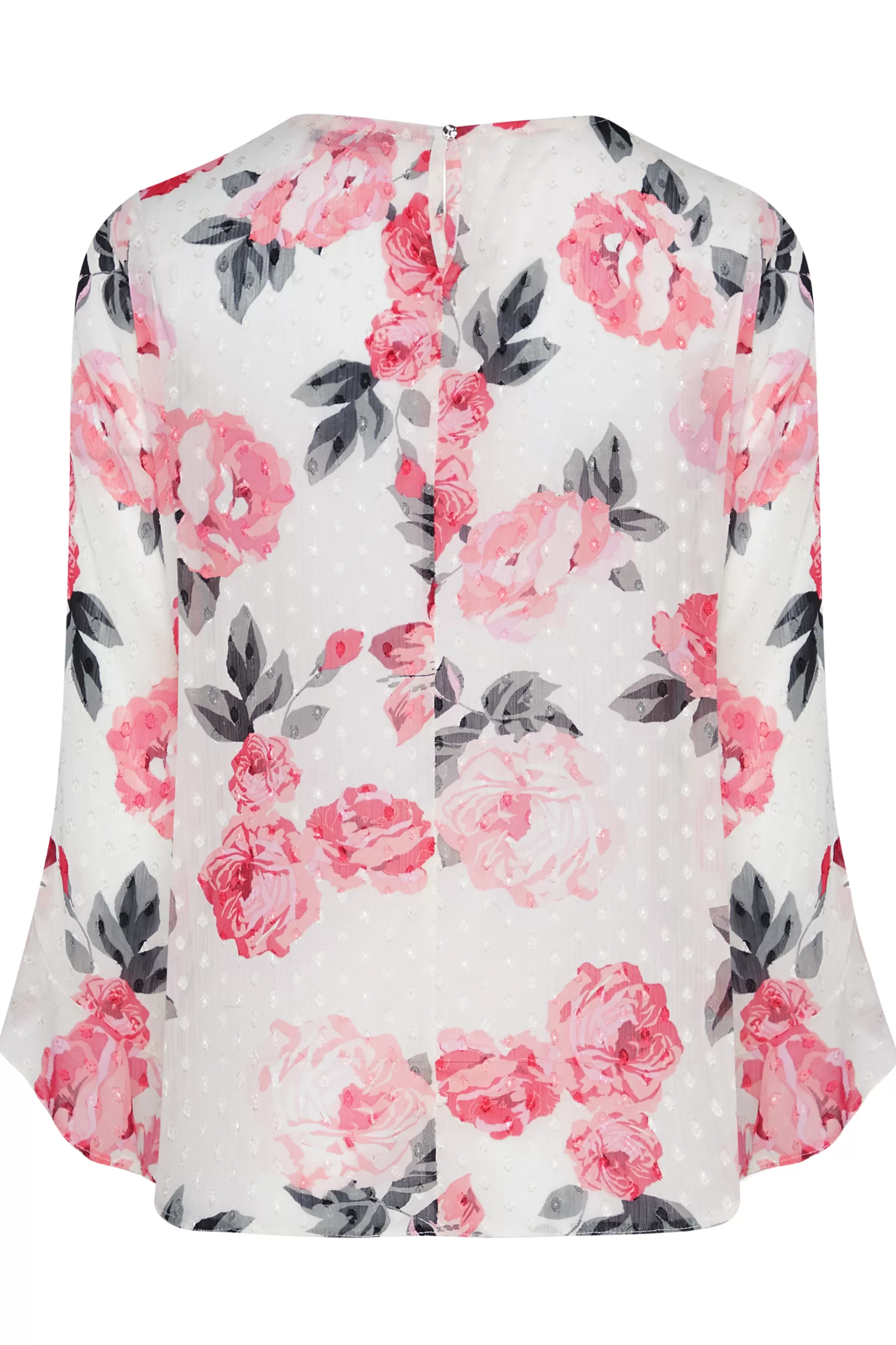 Women M&Co Blouses> Womens White Floral Print Dobby Frill Sleeve Blouse