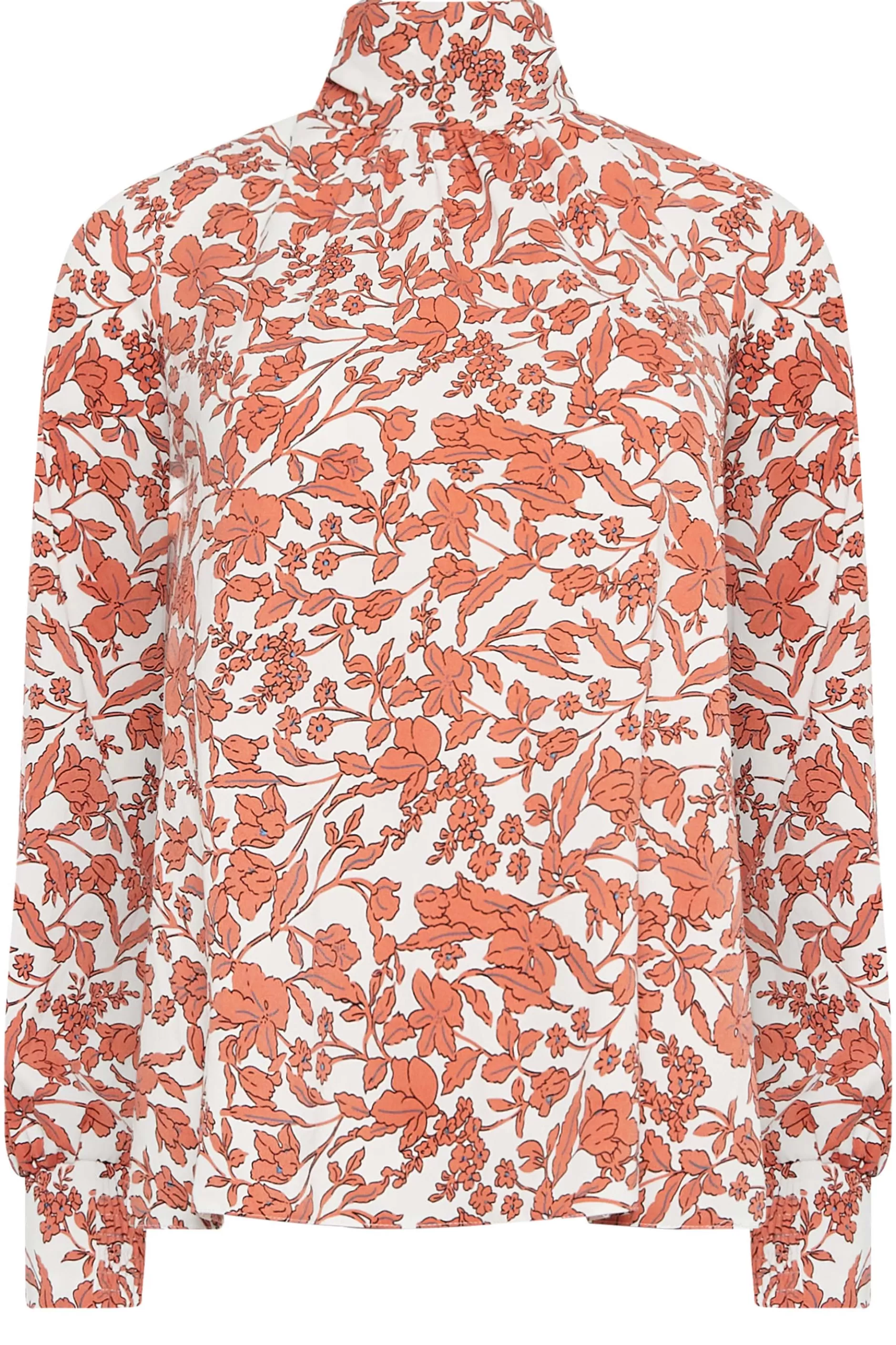 Women M&Co Long Sleeve Tops> Womens White Floral Print High Neck Blouse