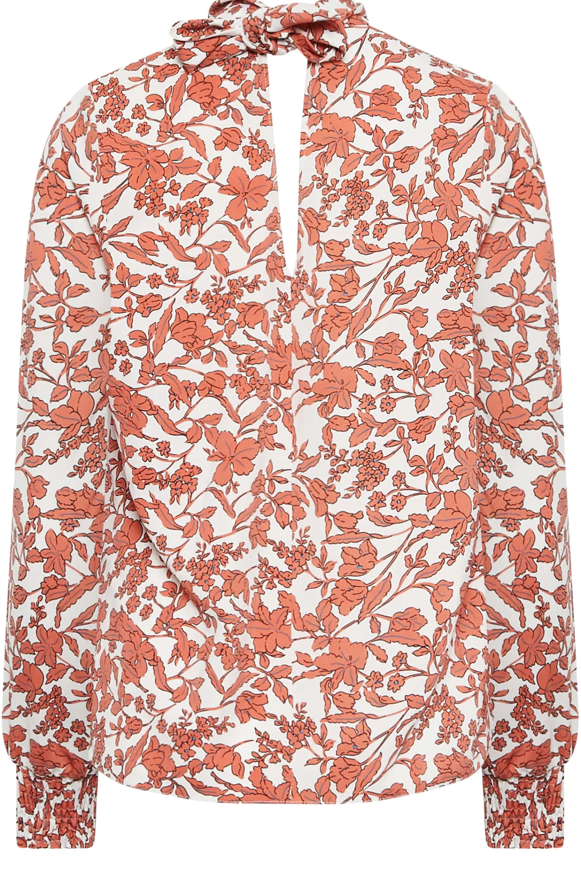 Women M&Co Long Sleeve Tops> Womens White Floral Print High Neck Blouse