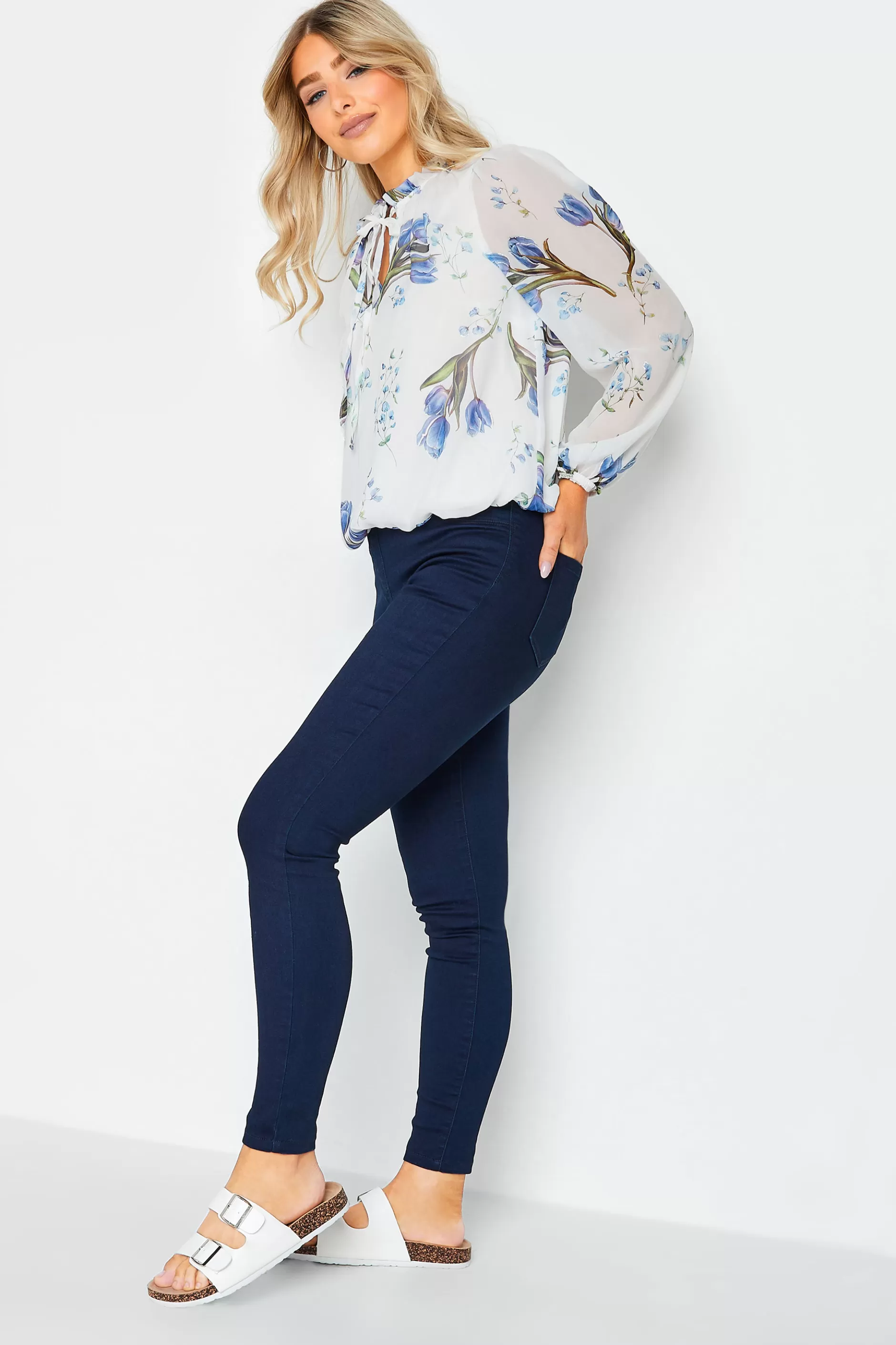 Women M&Co Blouses> Womens White Floral Print Tie Neck Blouse