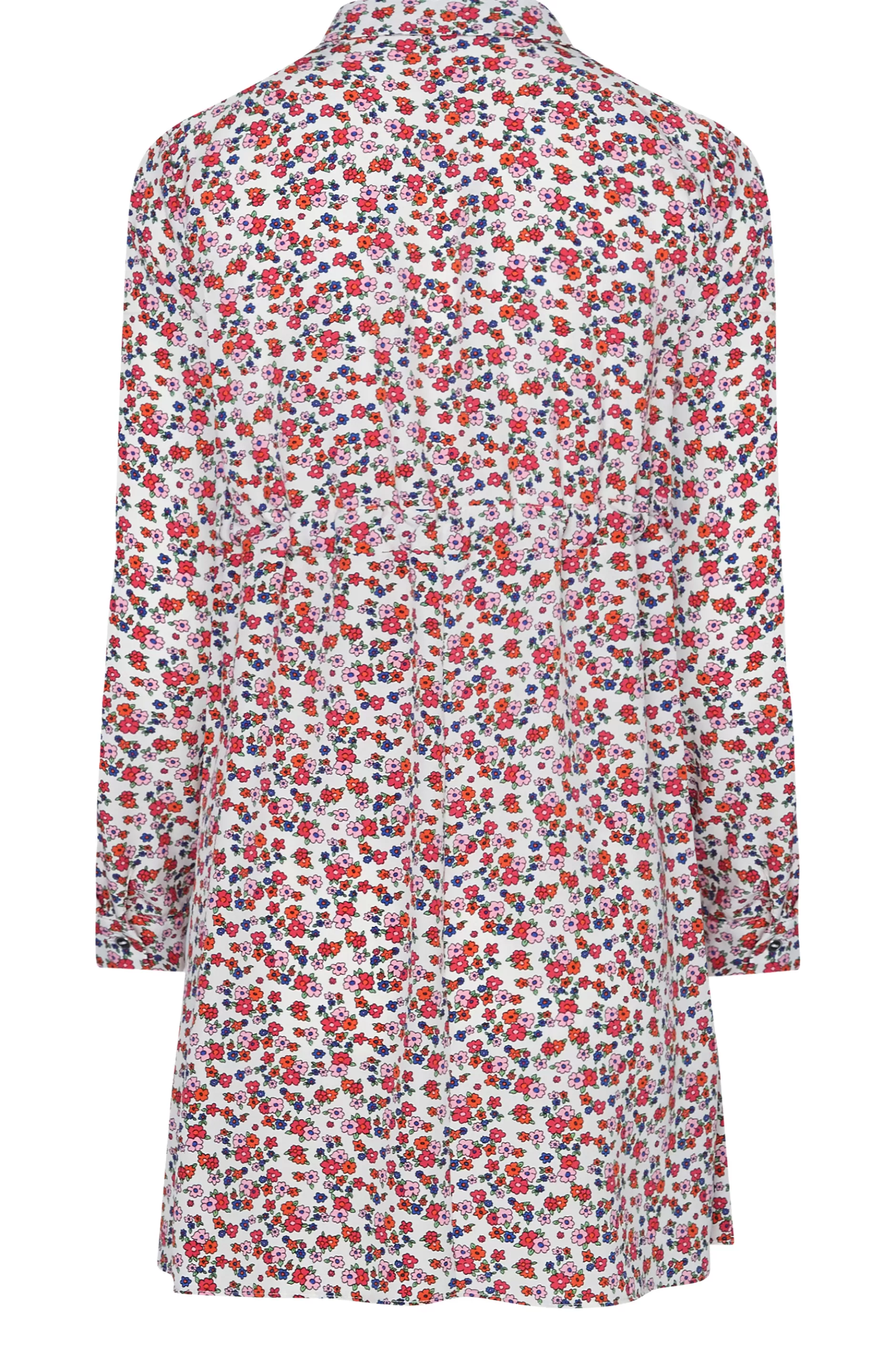 Women M&Co Shirts> Womens White Floral Print Tie Waist Tunic Shirt
