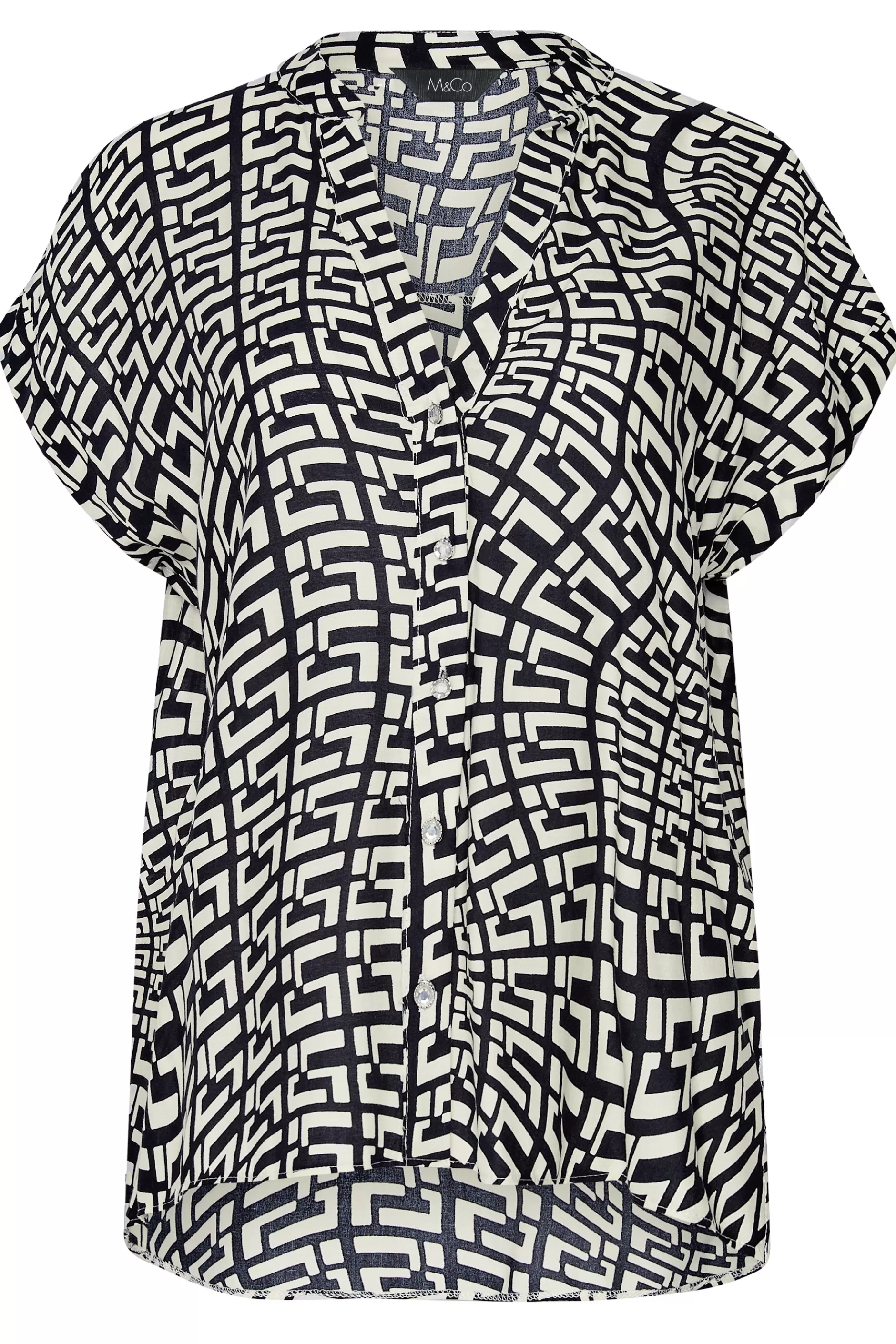 Women M&Co Short Sleeve Tops> Womens White Geometric Print Short Sleeve Shirt