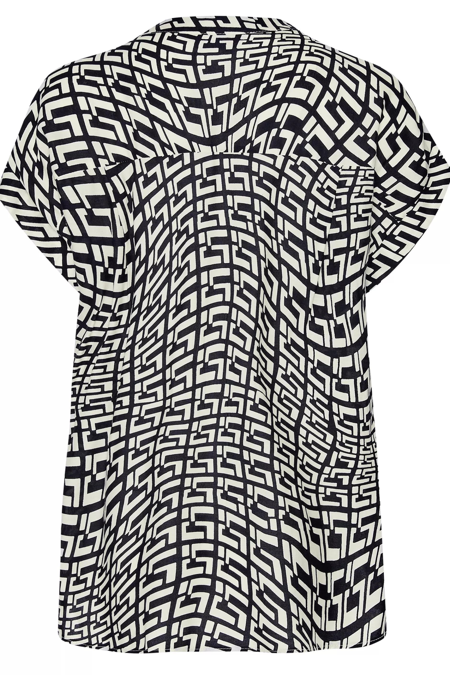 Women M&Co Short Sleeve Tops> Womens White Geometric Print Short Sleeve Shirt