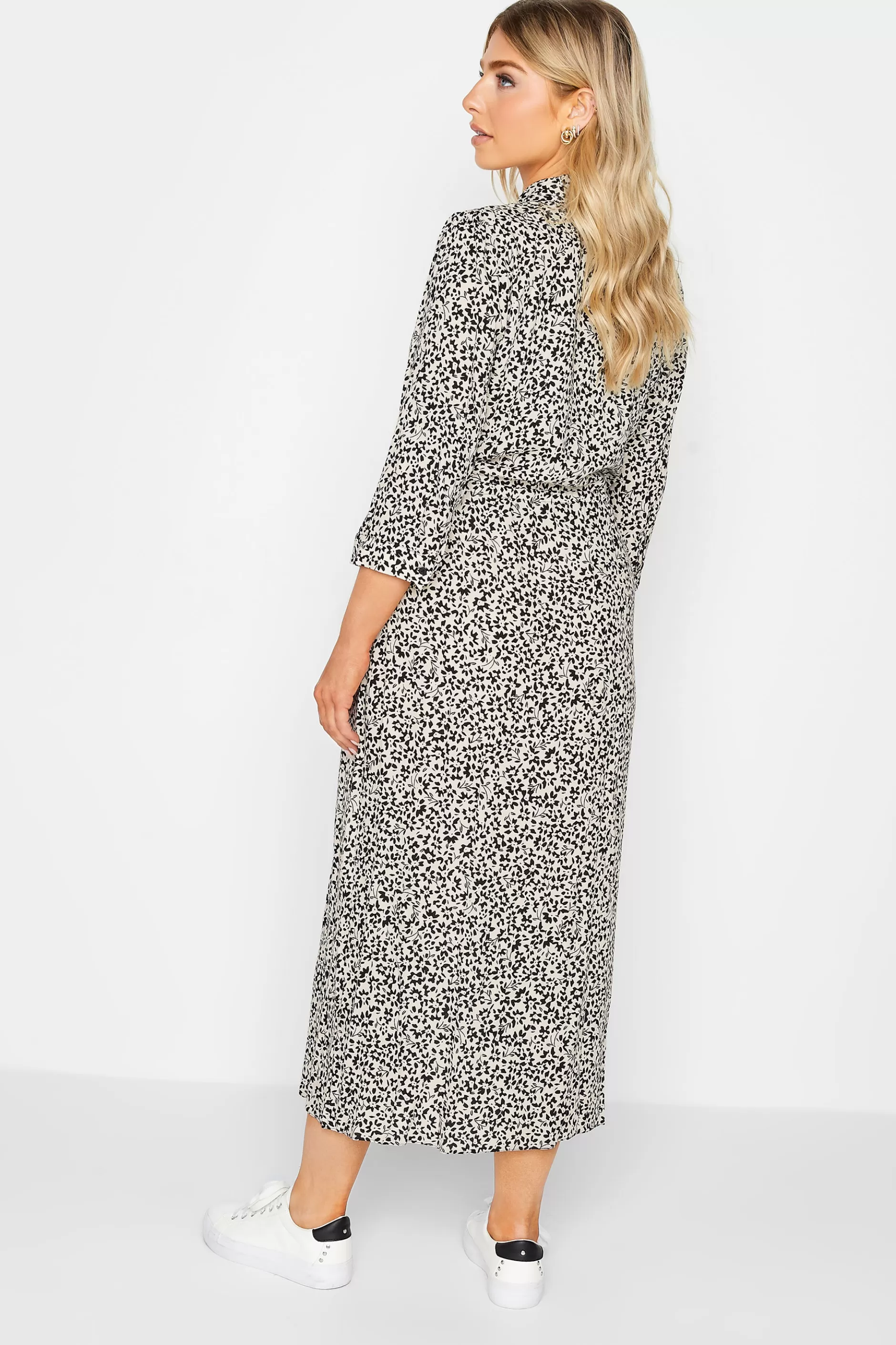 Women M&Co Shirt Dresses> Womens White Ivory Floral Print Tie Belt Shirt Dress