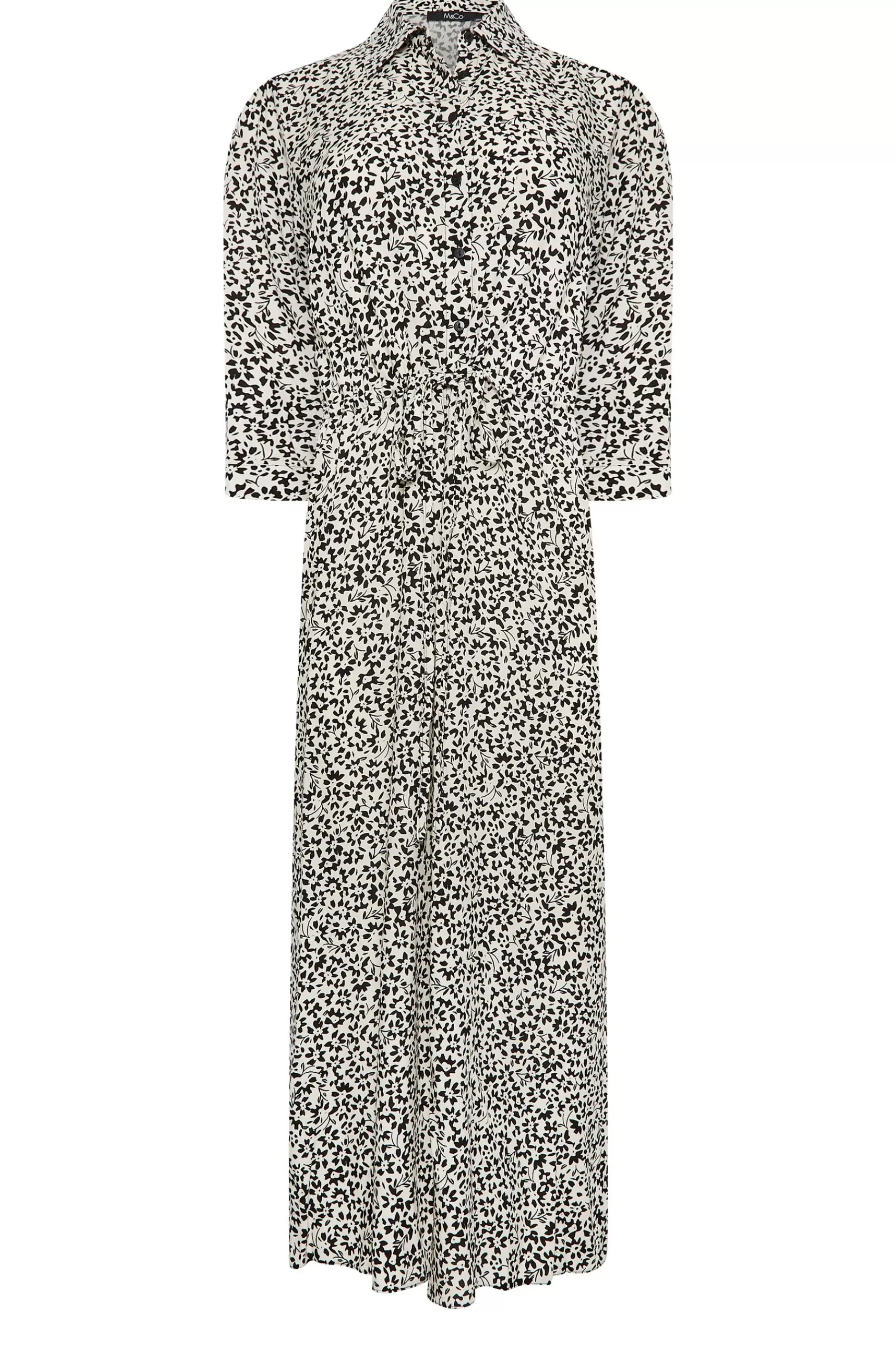 Women M&Co Shirt Dresses> Womens White Ivory Floral Print Tie Belt Shirt Dress