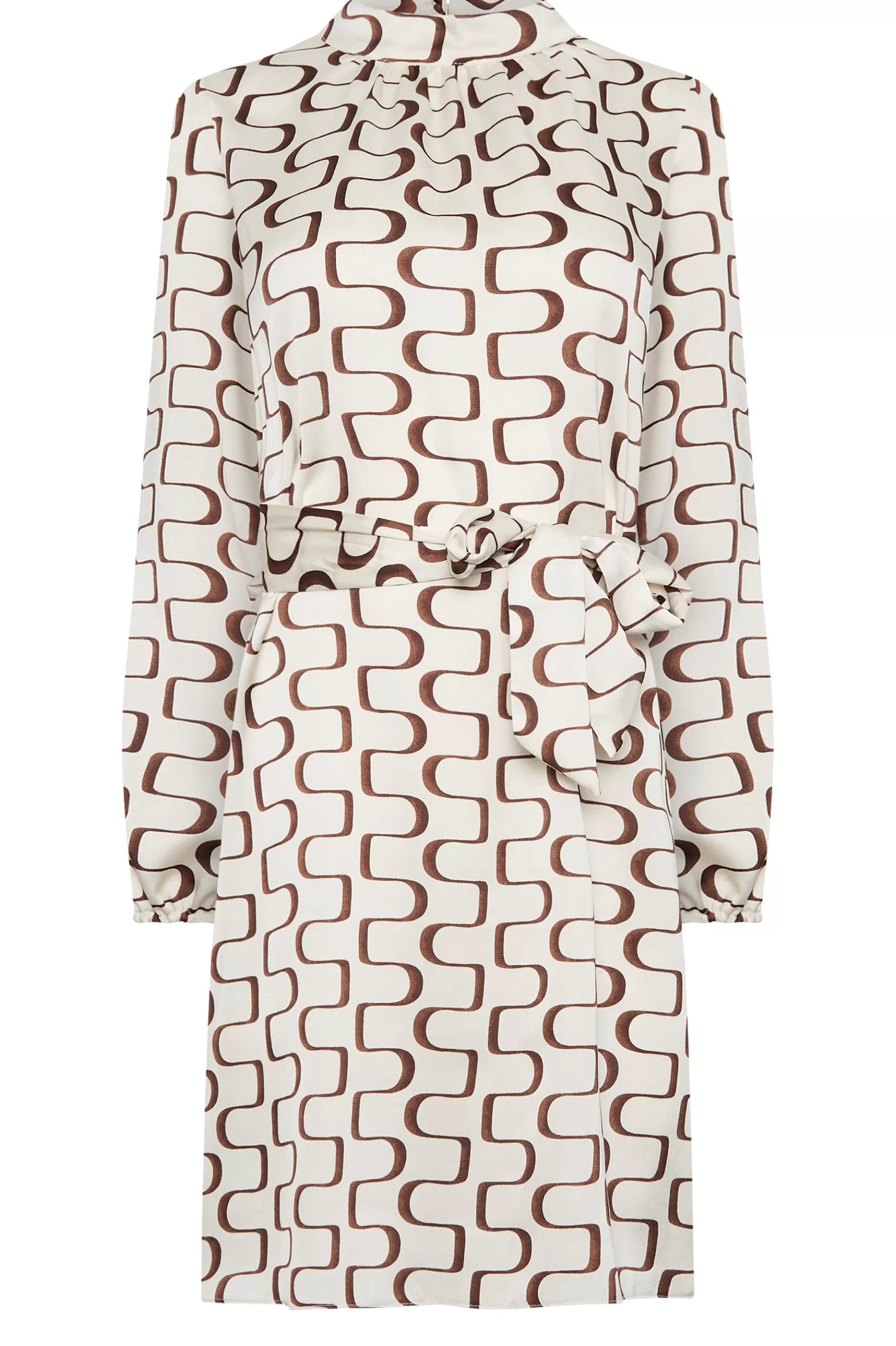 Women M&Co Shirts> Womens White Ivory Geometric Print High Neck Tunic Blouse