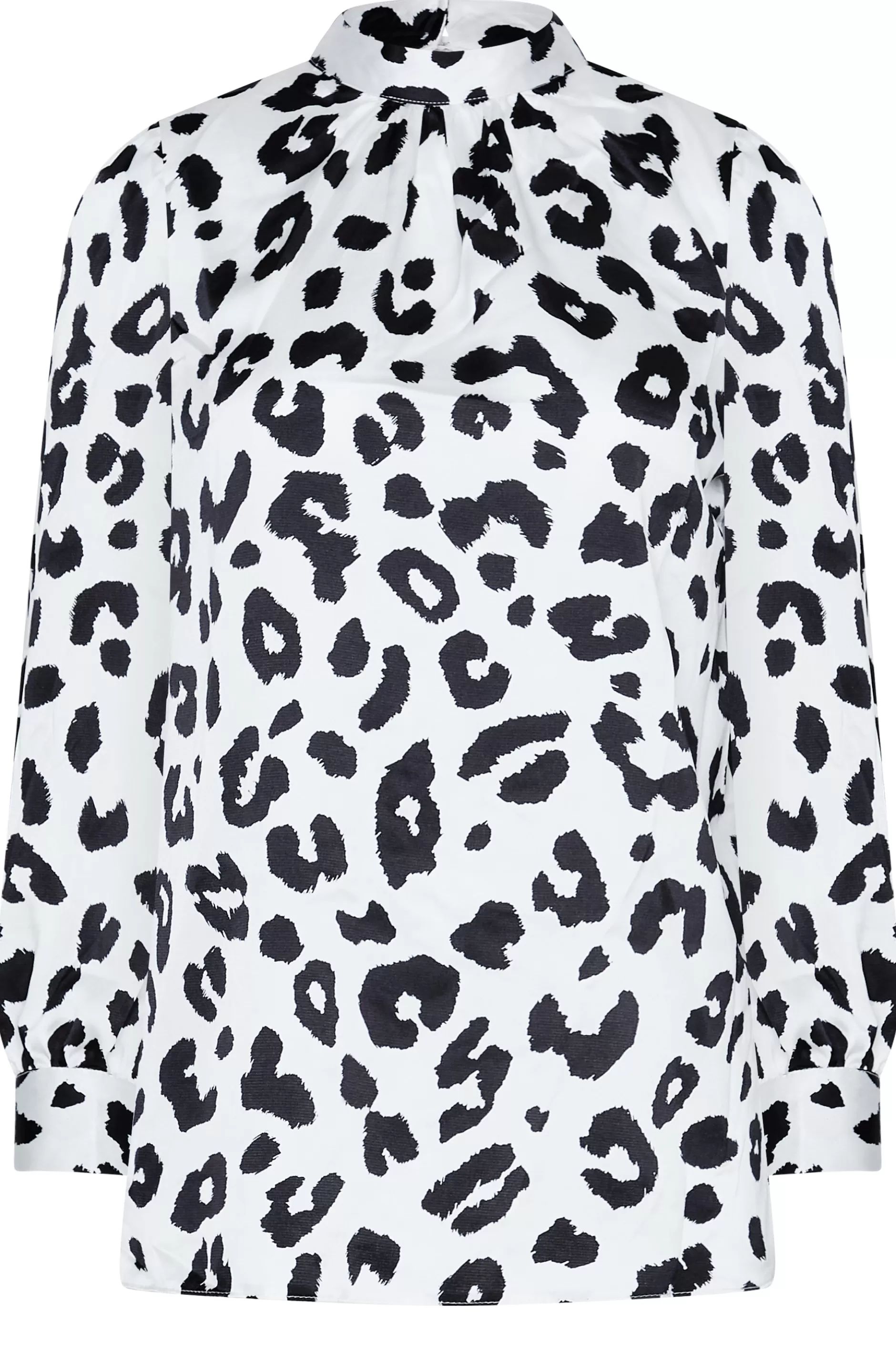 Women M&Co Long Sleeve Tops> Womens White Leopard Print High Neck Satin Blouse