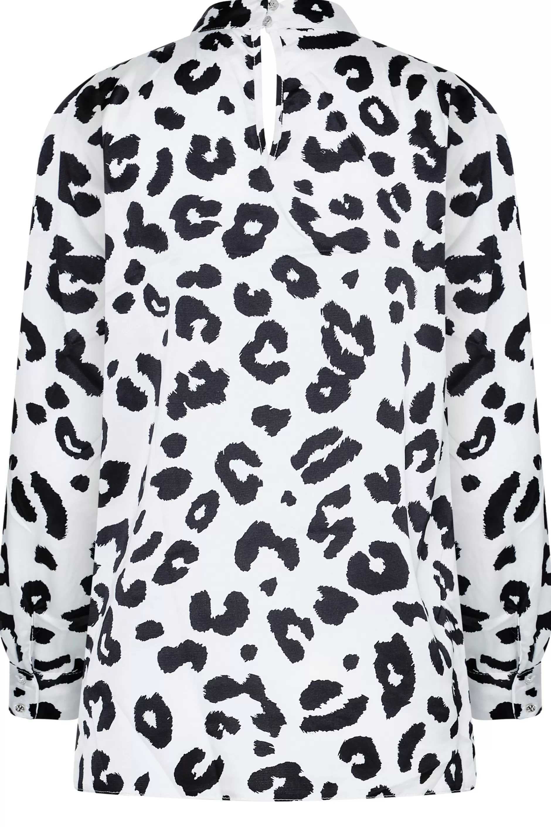 Women M&Co Long Sleeve Tops> Womens White Leopard Print High Neck Satin Blouse