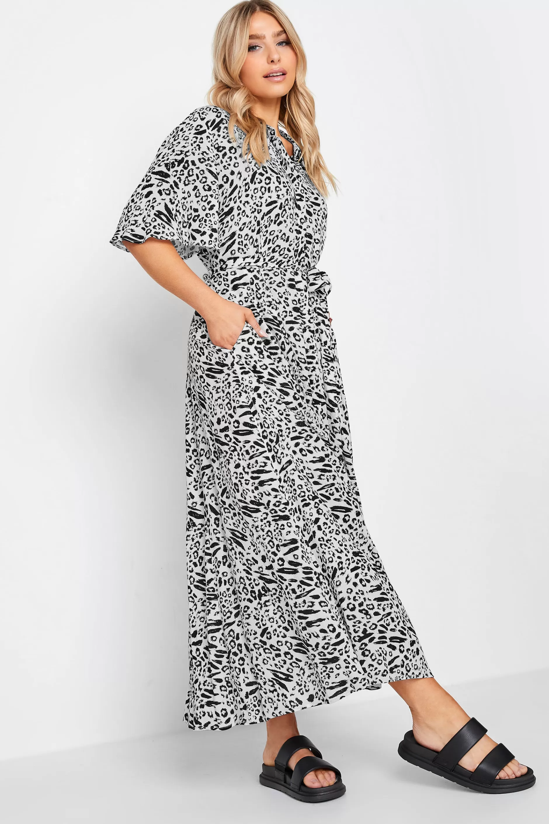 Women M&Co Shirt Dresses> Womens White Mixed Animal Print Shirt Dress