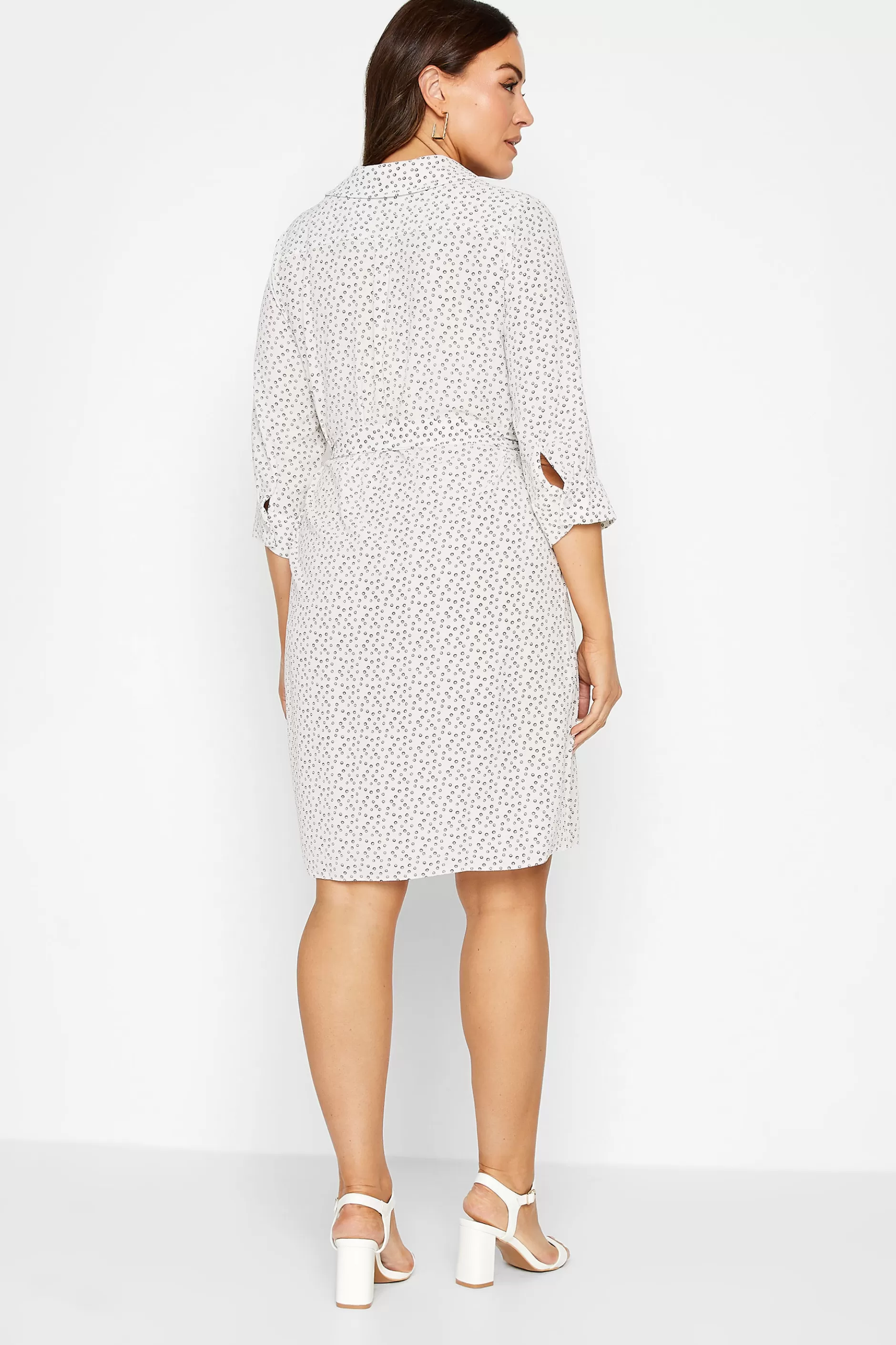 Women M&Co Shirt Dresses> Womens White Spot Print Tie Waist Tunic Shirt Dress