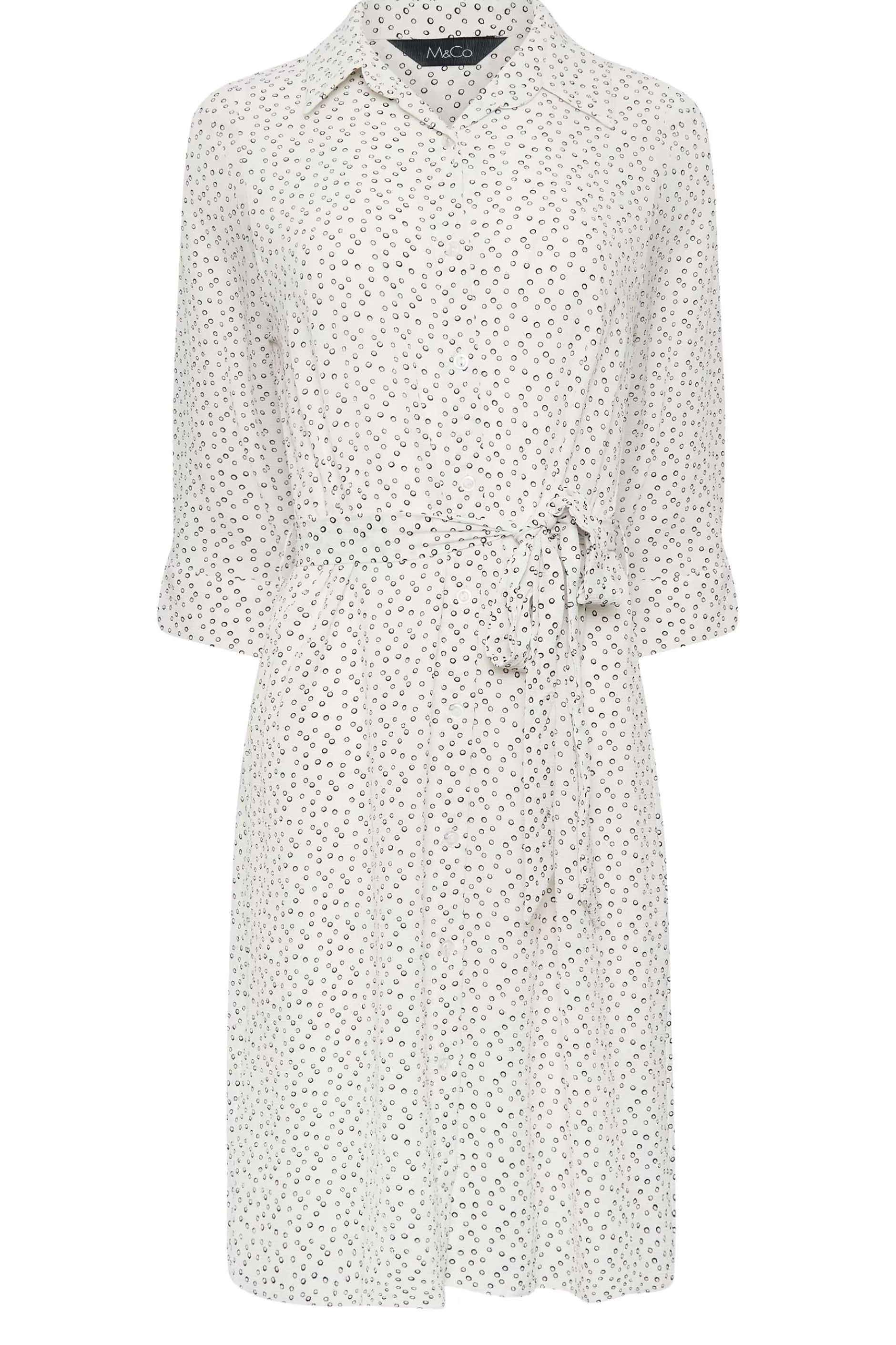 Women M&Co Shirt Dresses> Womens White Spot Print Tie Waist Tunic Shirt Dress