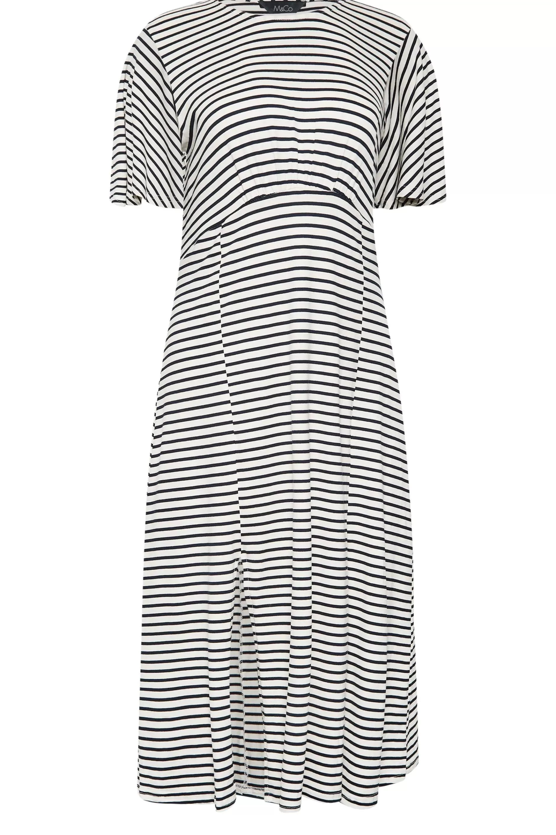 Women M&Co Midi Dresses> Womens White Stripe Print Angel Sleeve Split Hem Midi Dress