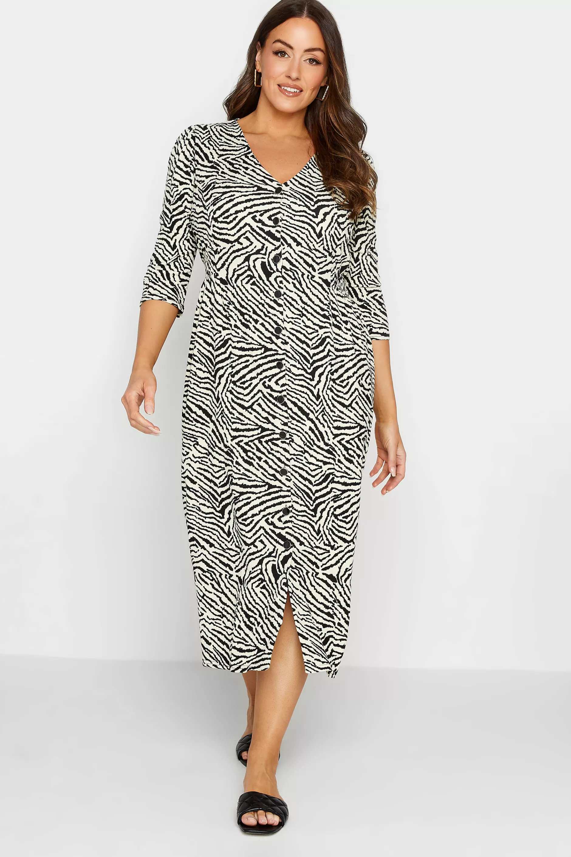 Women M&Co Wedding Guest Dresses> Womens White Zebra Print Button Through Midaxi Dress