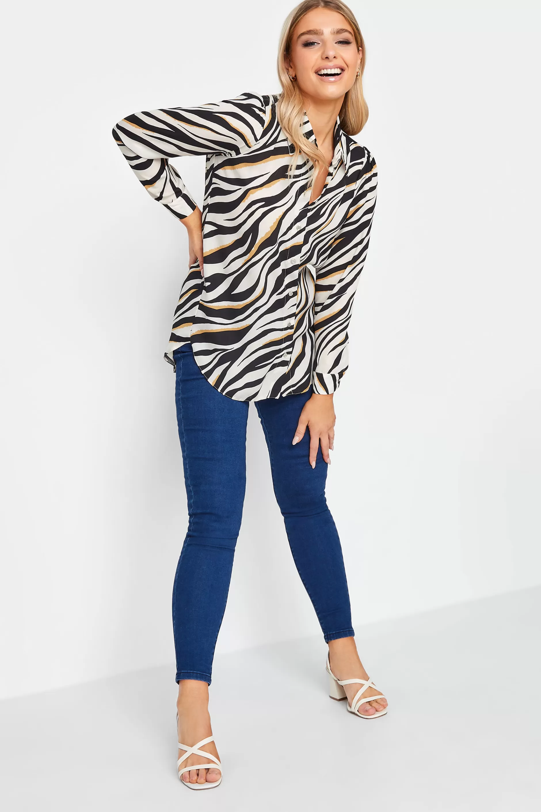 Women M&Co Shirts> Womens White Zebra Print Tunic Shirt