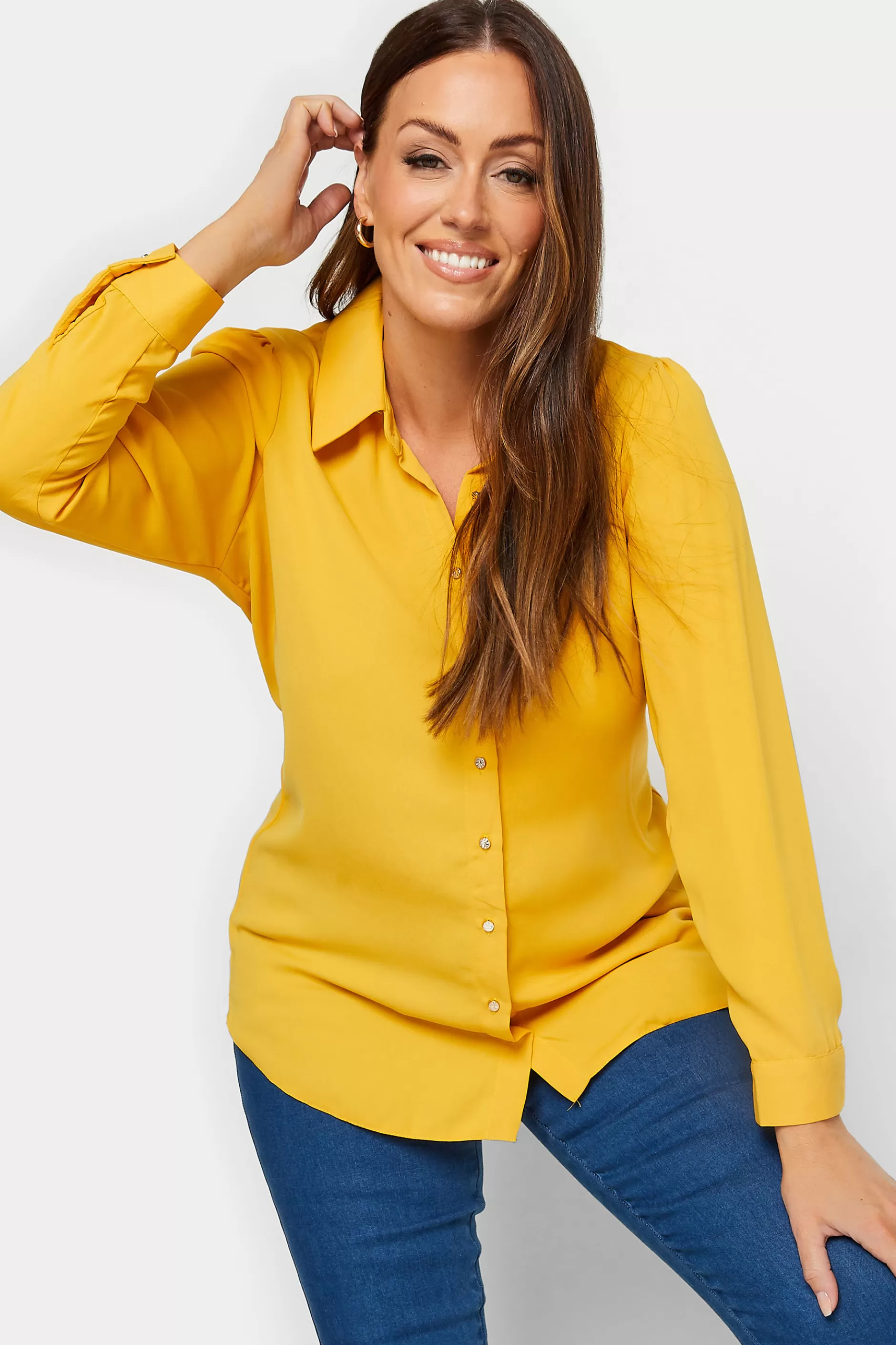 Women M&Co Shirts> Womens Yellow Button Through Tunic Shirt