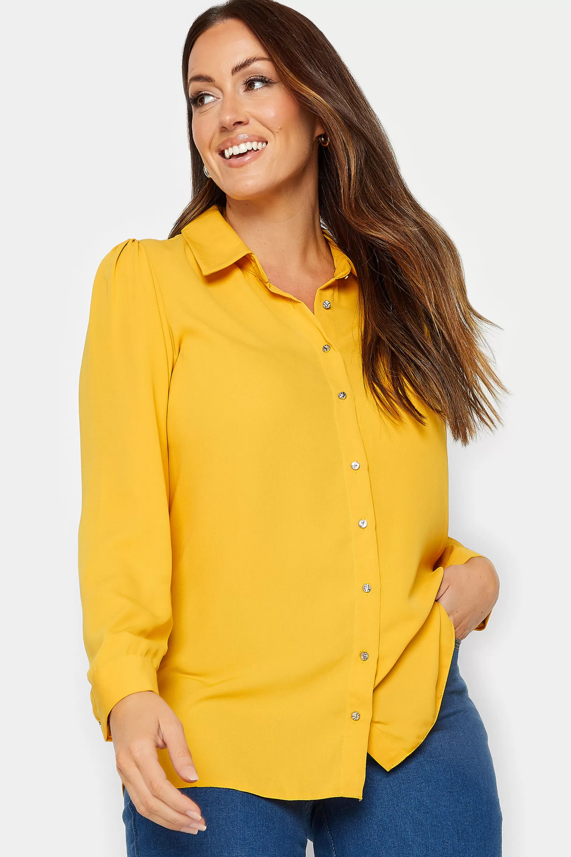 Women M&Co Shirts> Womens Yellow Button Through Tunic Shirt