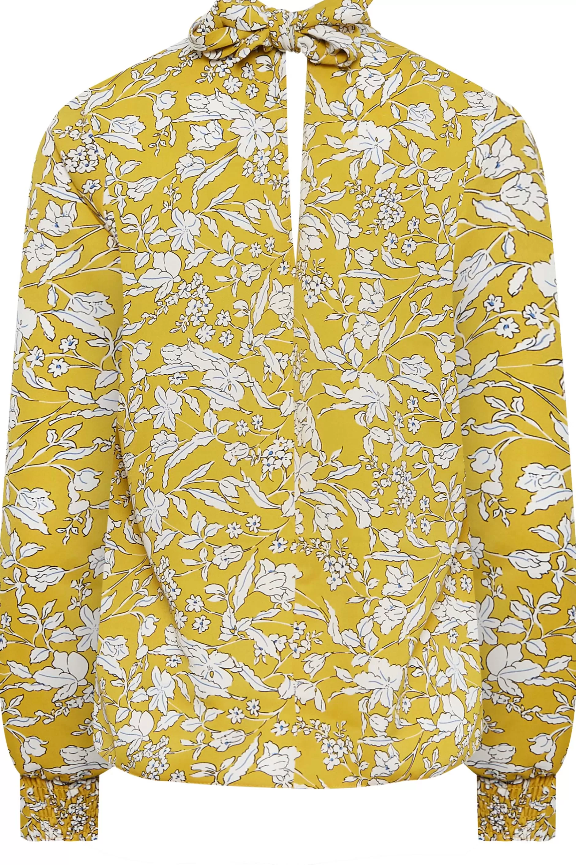 Women M&Co Long Sleeve Tops> Womens Yellow Floral Print High Neck Blouse