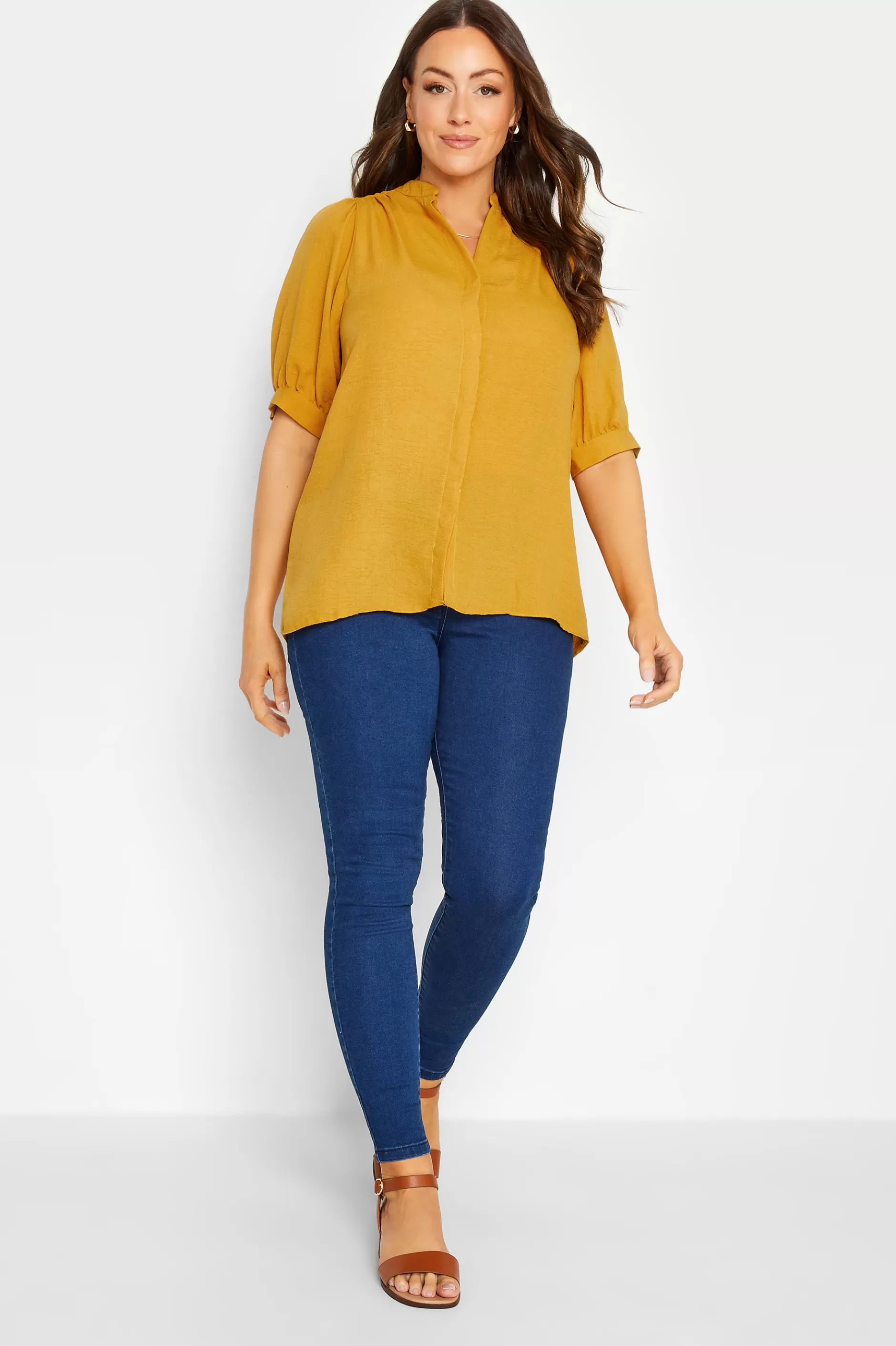 Women M&Co Shirts> Womens Yellow Short Sleeve Blouse