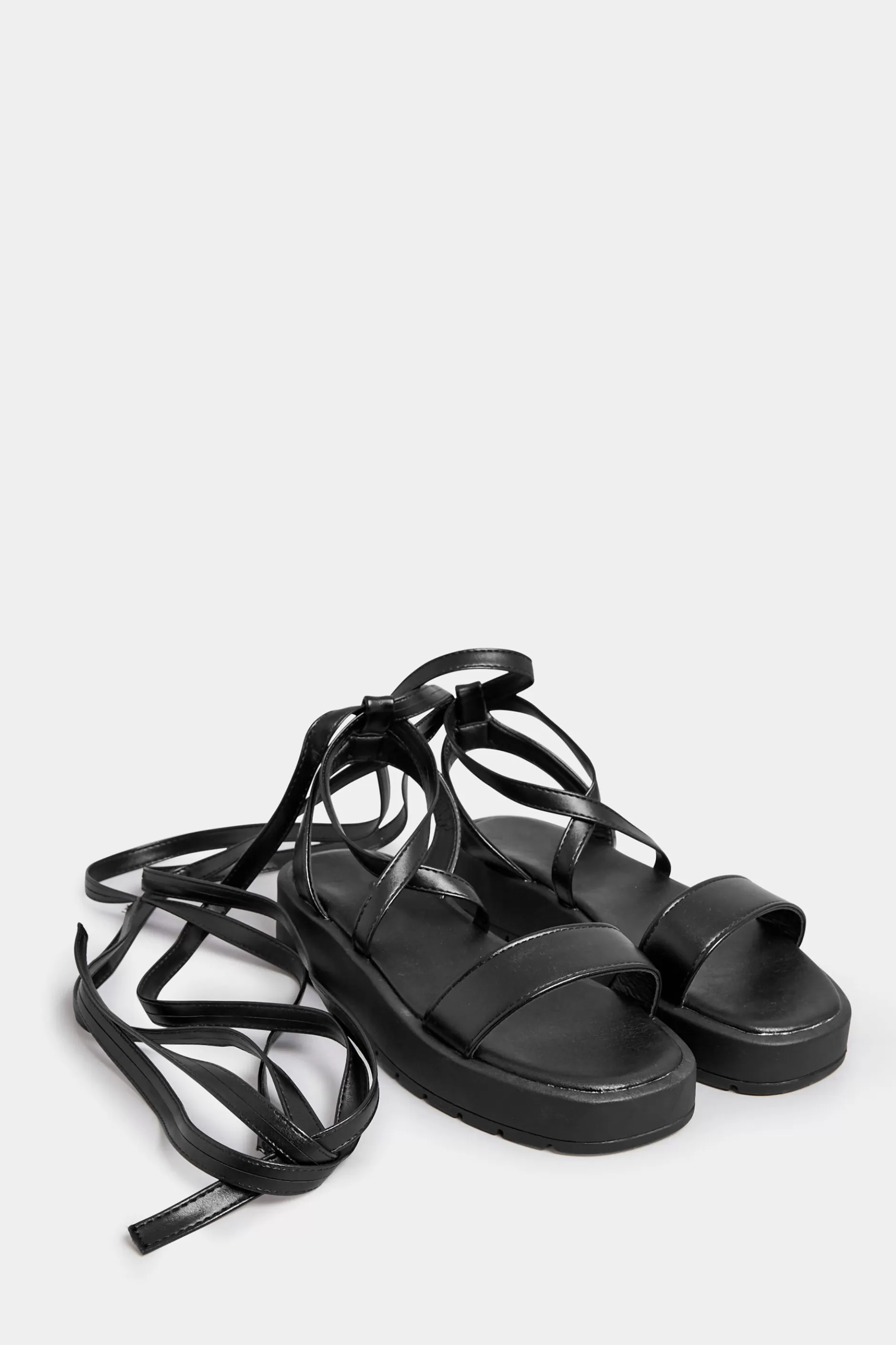 Women M&Co Sandals>Pixiegirl Pixiegirl Black Ankle Tie Flatform Sandals In Standard Fit