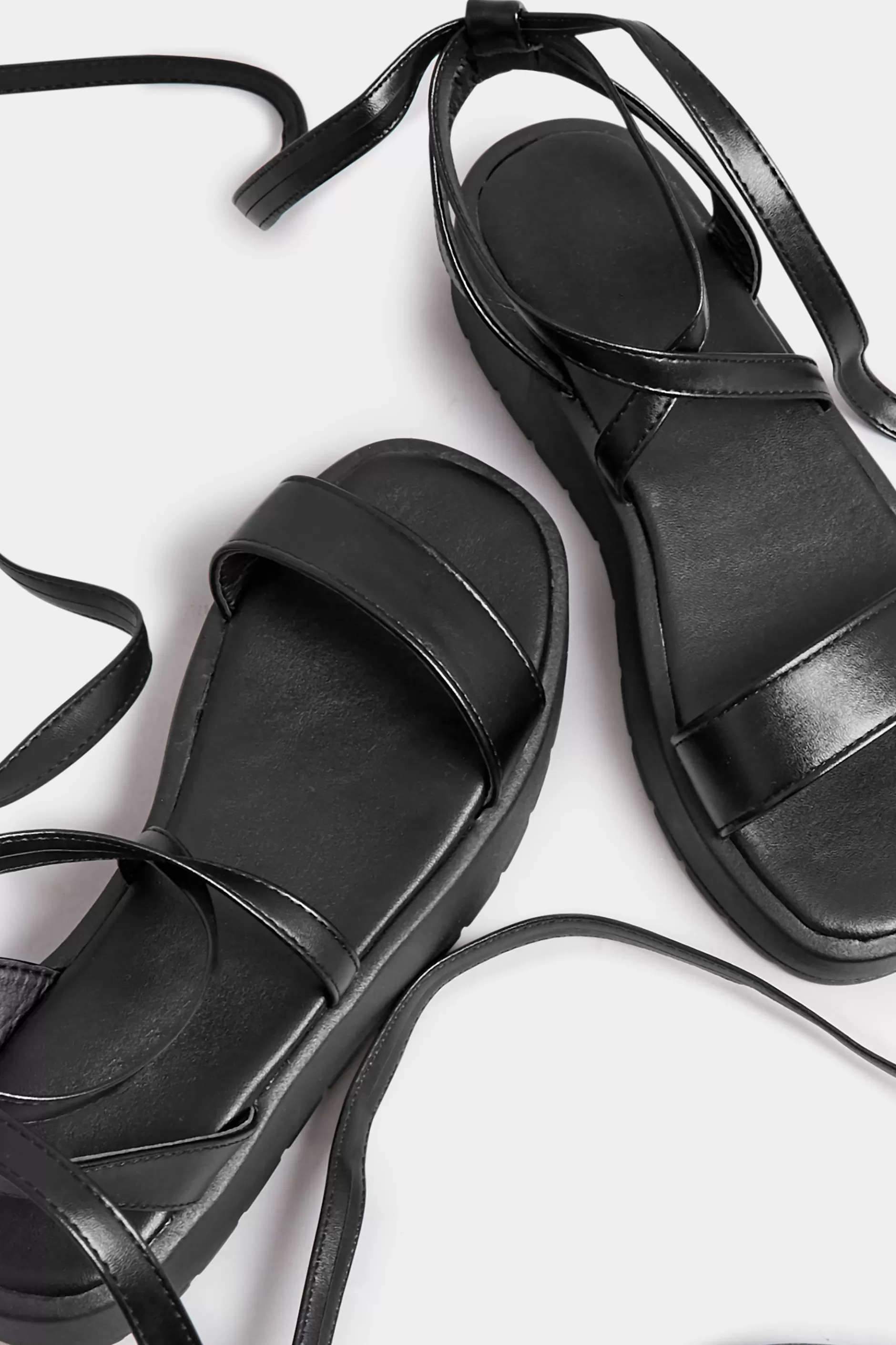 Women M&Co Sandals>Pixiegirl Pixiegirl Black Ankle Tie Flatform Sandals In Standard Fit