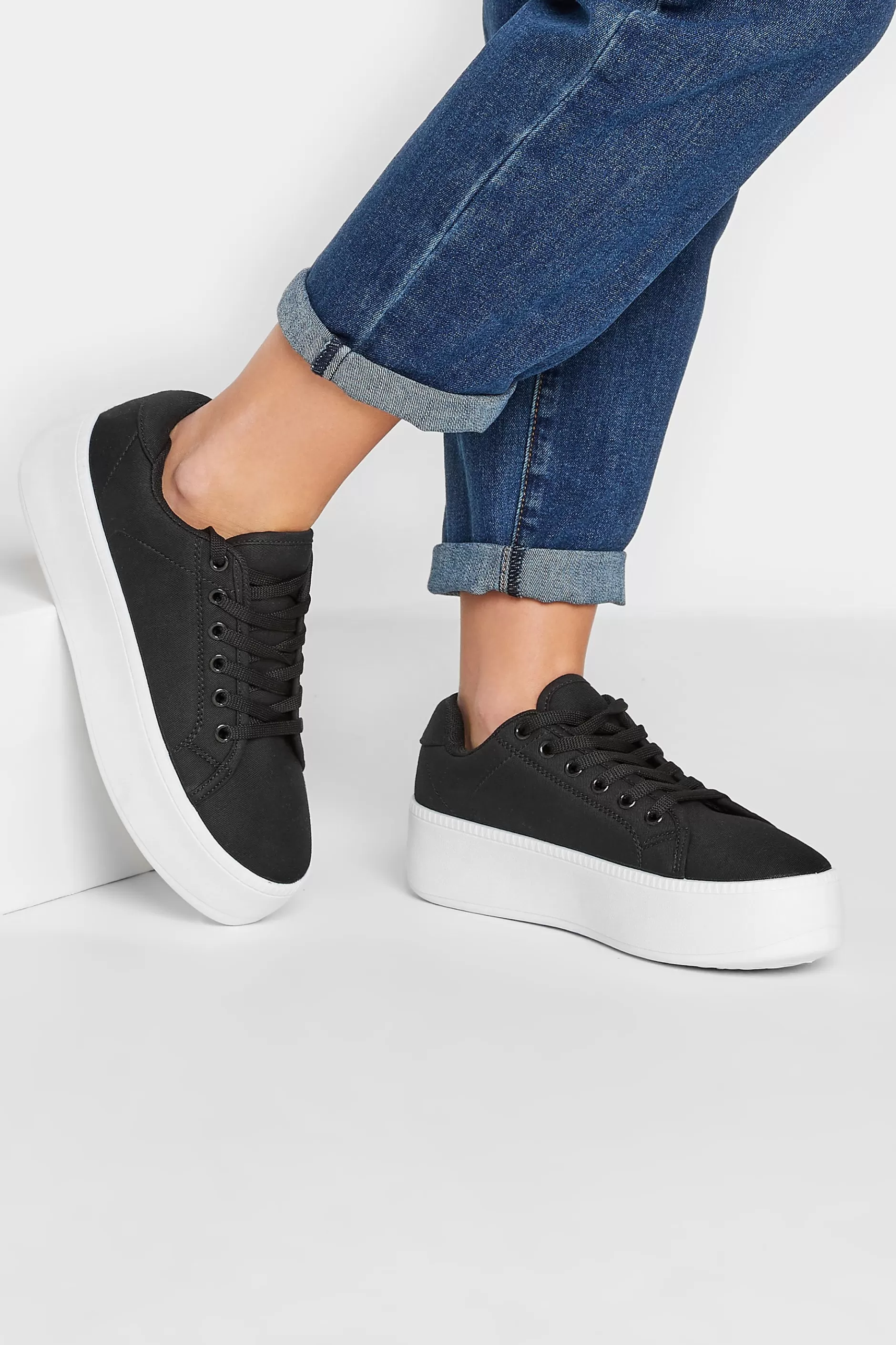 Women M&Co Flat Shoes>Pixiegirl Pixiegirl Black Canvas Platform Trainers In Standard Fit