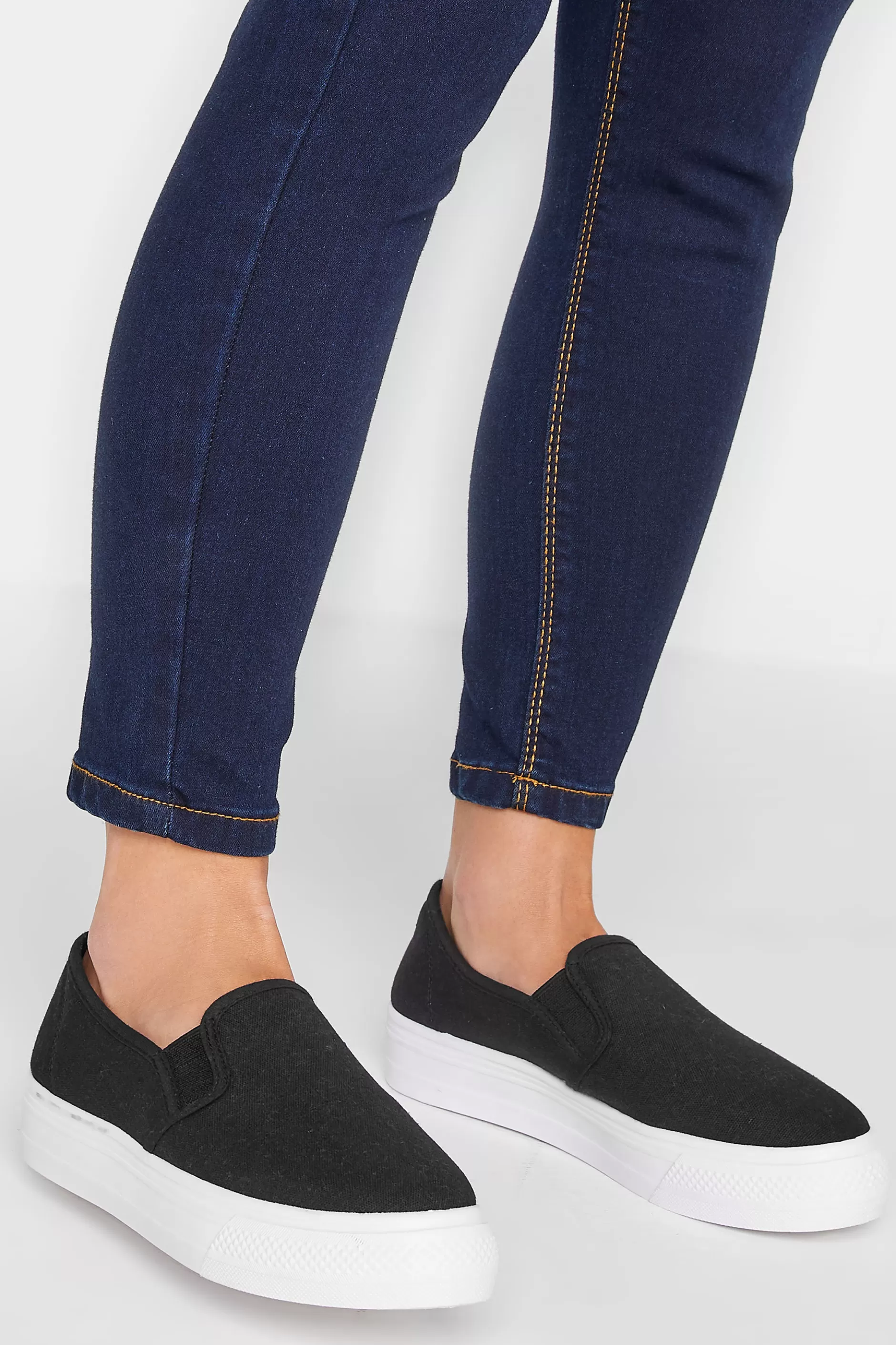 Women M&Co Flat Shoes>Pixiegirl Pixiegirl Black Canvas Slip On Flatform Trainers In Standard Fit