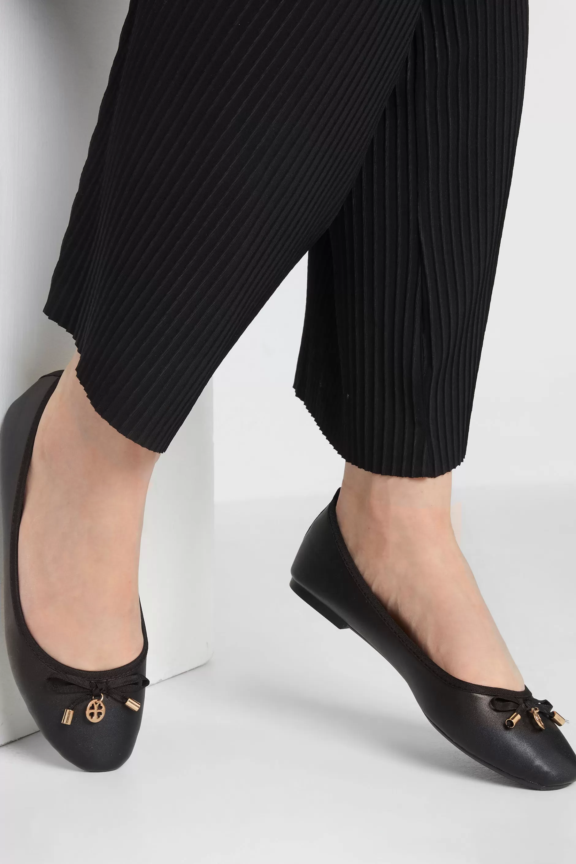 Women M&Co Flat Shoes>Pixiegirl Pixiegirl Black Faux Leather Bow Ballet Pumps In Standard Fit