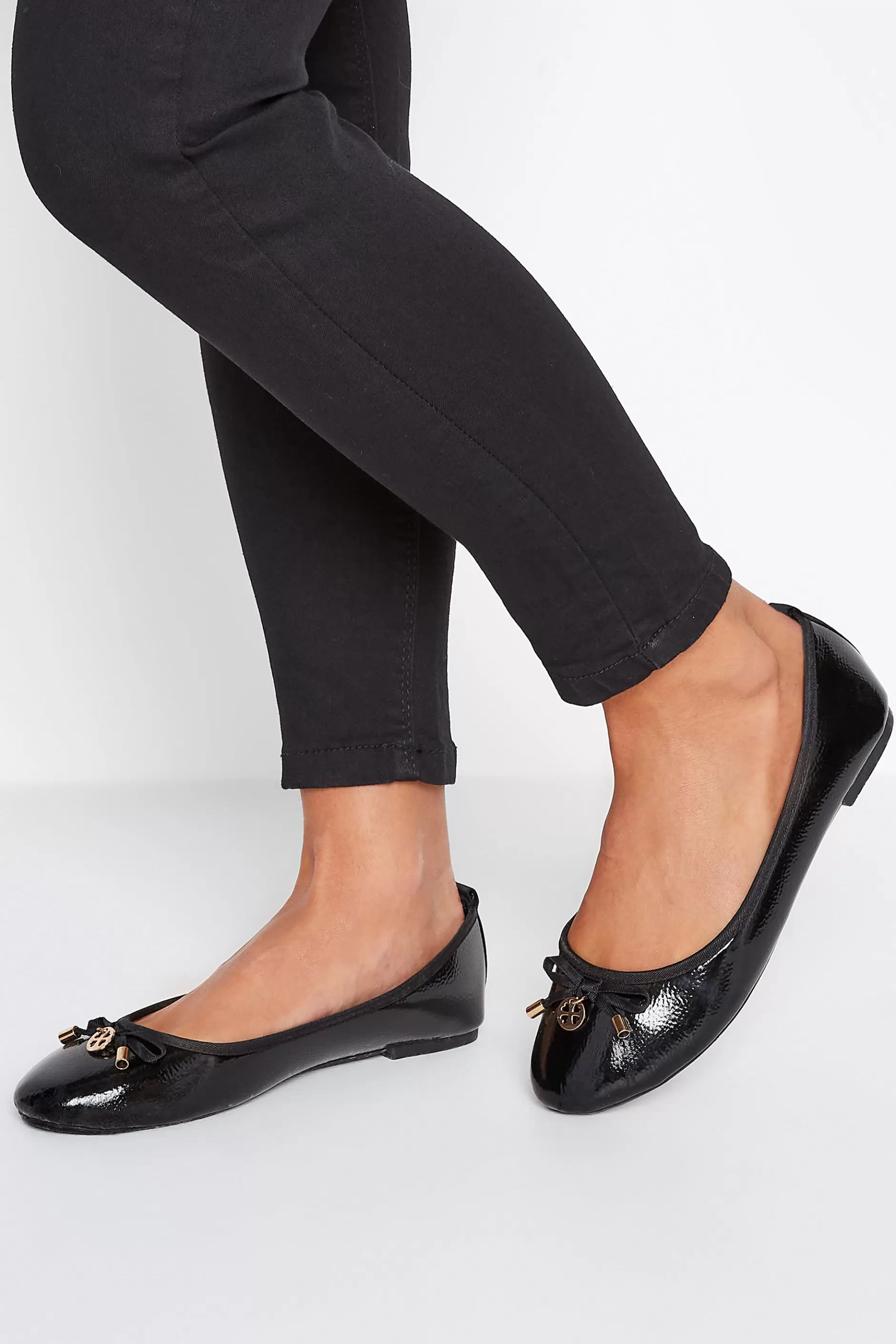 Women M&Co Flat Shoes>Pixiegirl Pixiegirl Black Patent Bow Charm Ballerina Pumps In Standard Fit