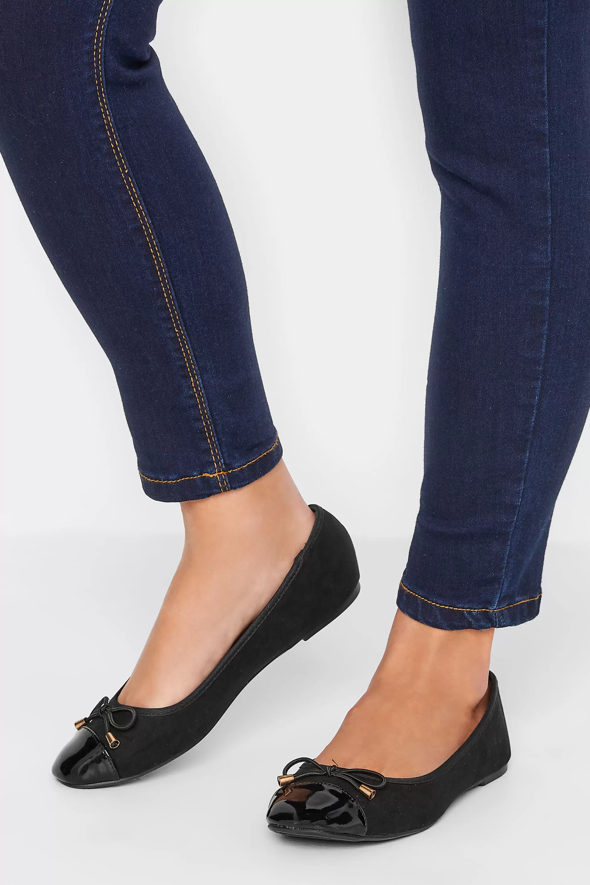 Women M&Co Flat Shoes>Pixiegirl Pixiegirl Black Patent Toe Cap Ballerina Pumps In Standard Fit