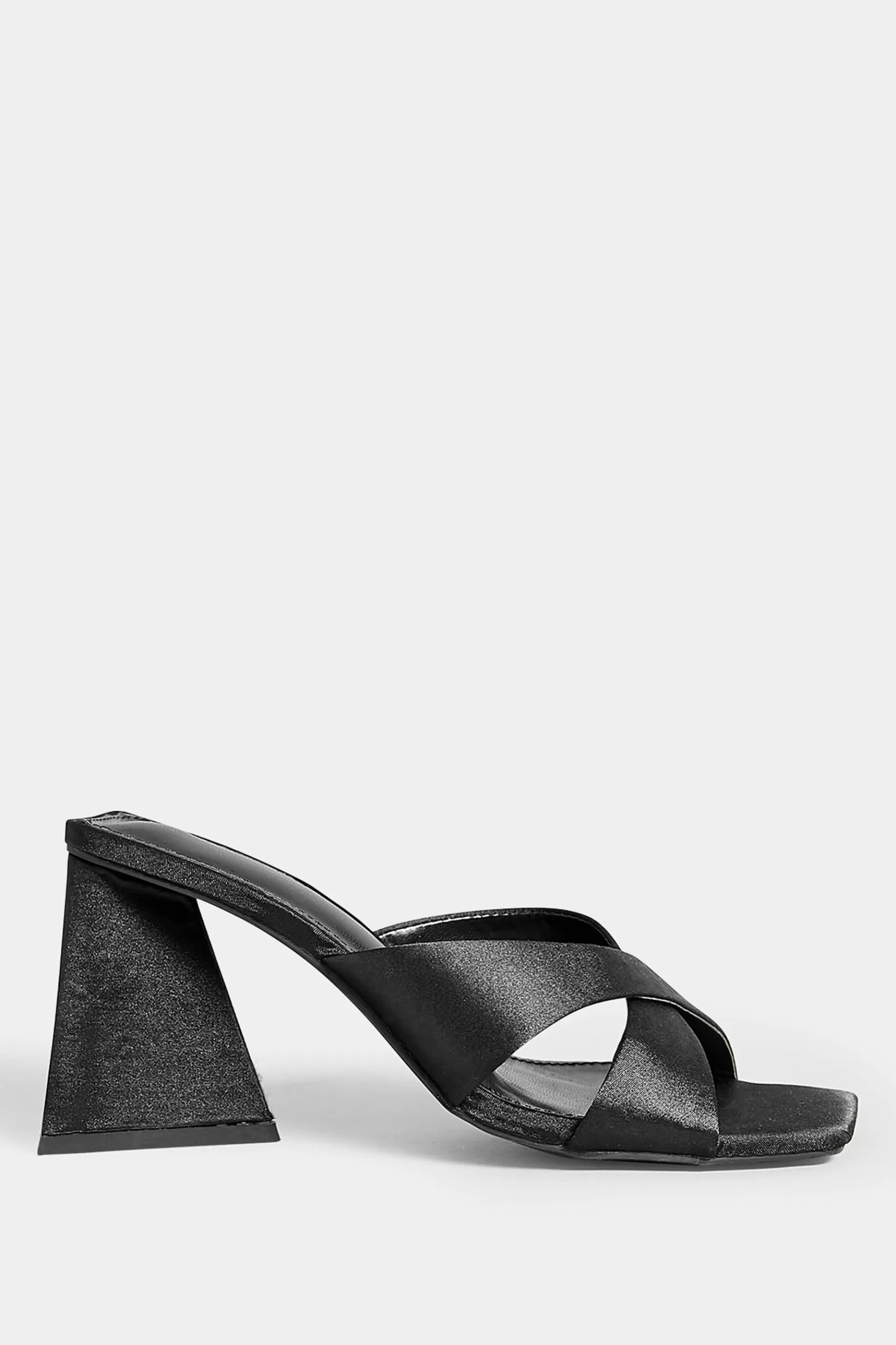 Women M&Co Mules & Sliders>Pixiegirl Pixiegirl Black Satin Crossover Heeled Mules In Standard Fit