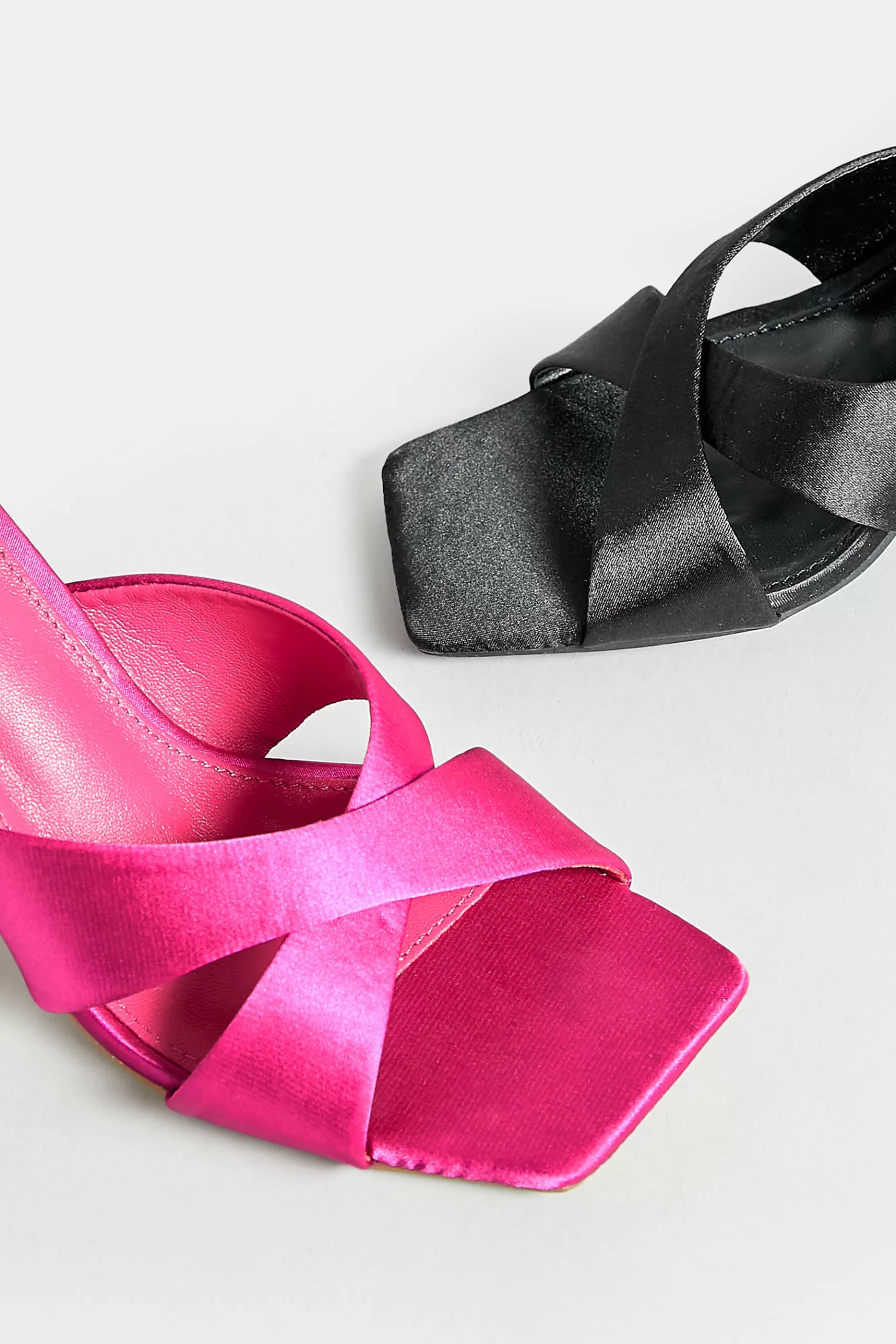 Women M&Co Mules & Sliders>Pixiegirl Pixiegirl Black Satin Crossover Heeled Mules In Standard Fit