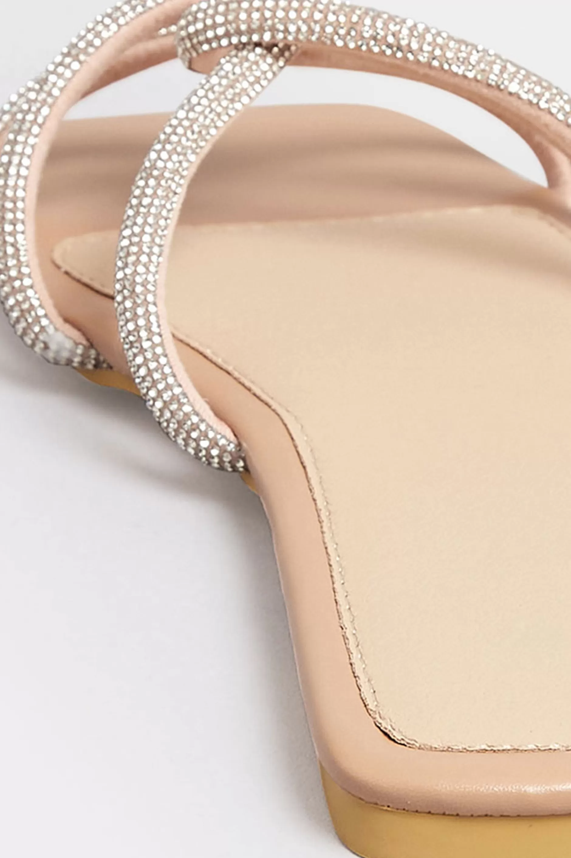 Women M&Co Mules & Sliders>Pixiegirl Pixiegirl Nude Diamante Strap Mule Sandals In Standard Fit