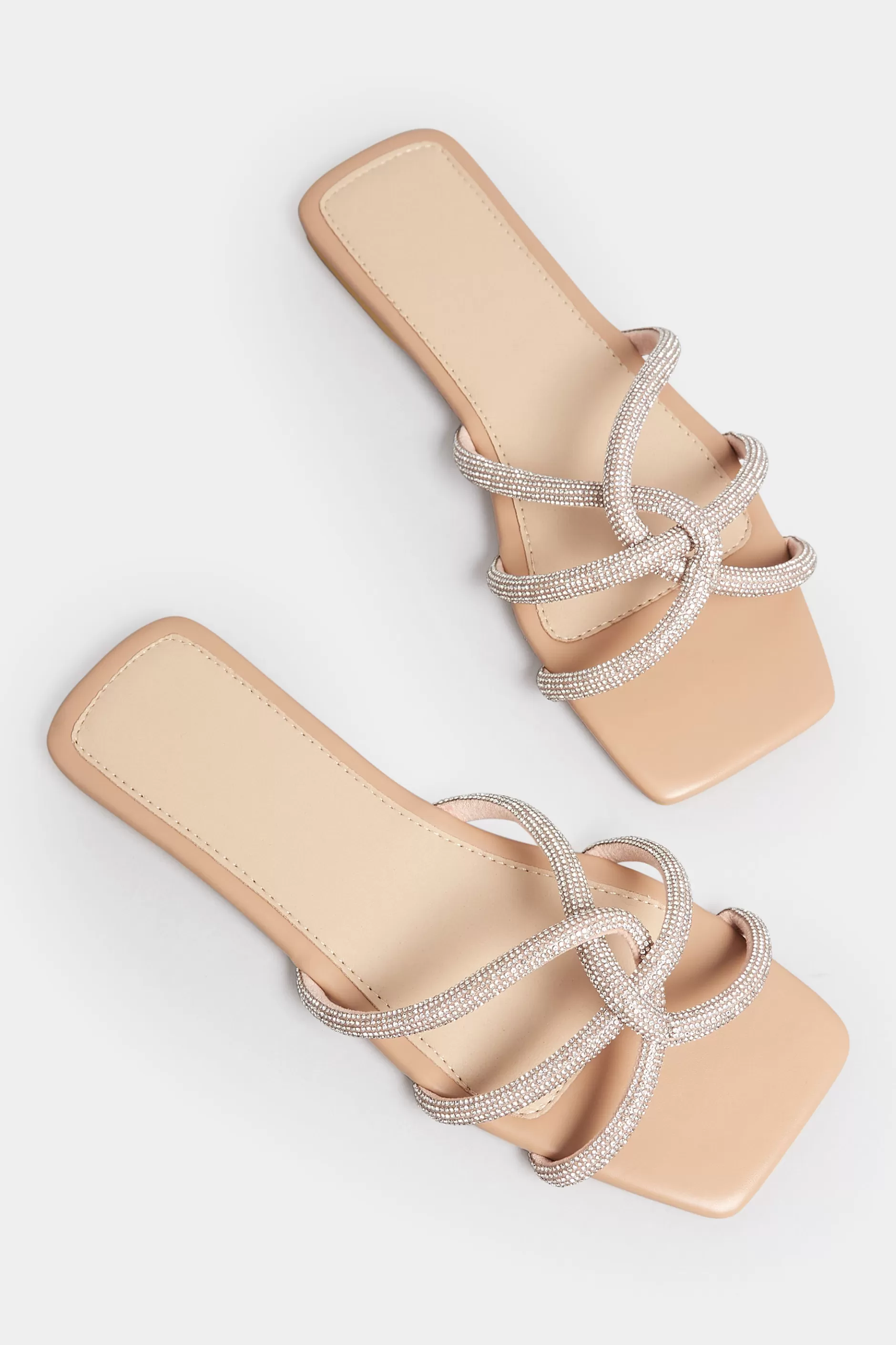 Women M&Co Mules & Sliders>Pixiegirl Pixiegirl Nude Diamante Strap Mule Sandals In Standard Fit