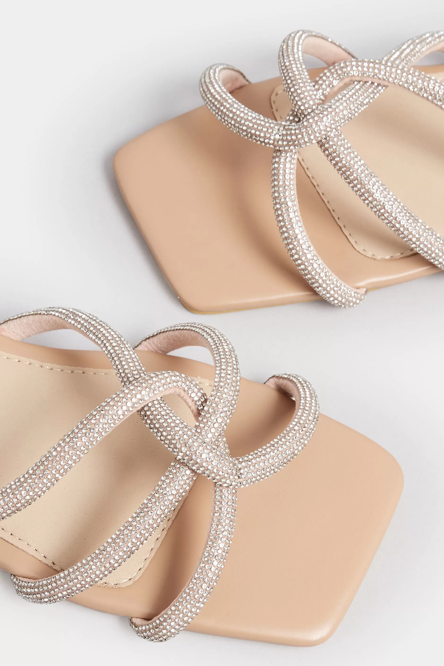 Women M&Co Mules & Sliders>Pixiegirl Pixiegirl Nude Diamante Strap Mule Sandals In Standard Fit