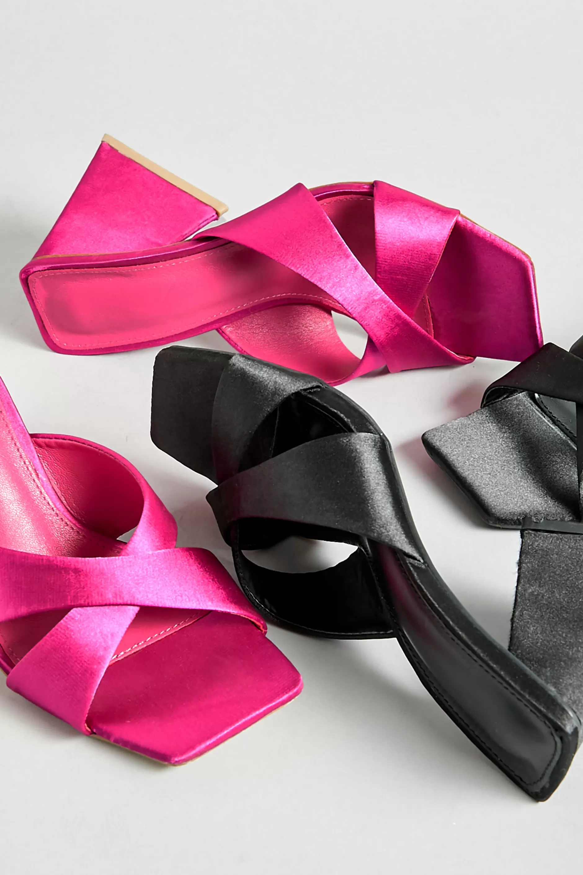 Women M&Co Mules & Sliders>Pixiegirl Pixiegirl Pink Satin Crossover Heeled Mules In Standard Fit