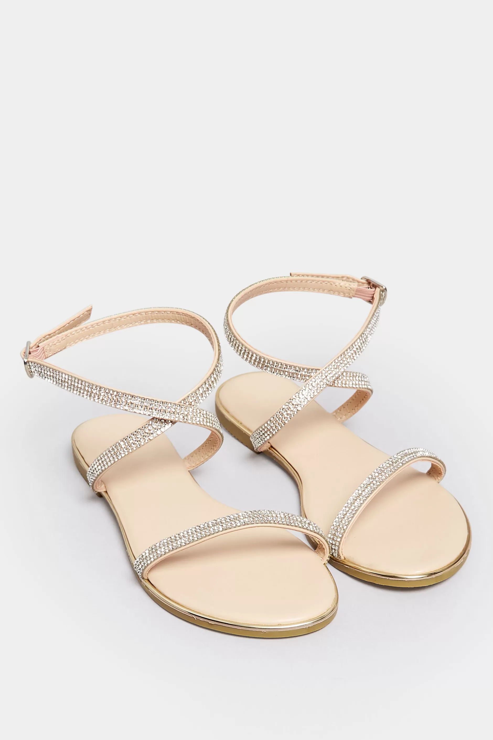 Women M&Co Flat Shoes>Pixiegirl Pixiegirl Rose Gold Diamante Sandals In Standard Fit