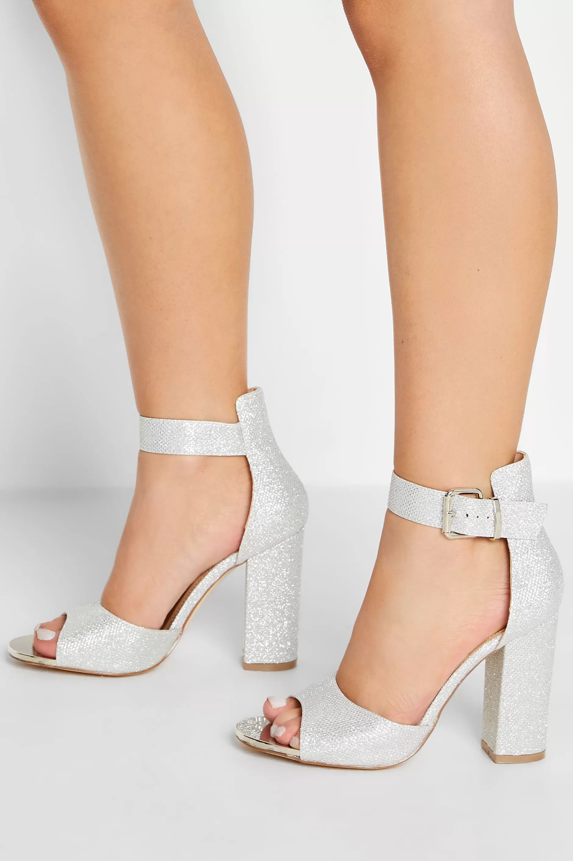 Women M&Co Heels>Pixiegirl Pixiegirl Silver Diamante Ankle Strap High Block Heels In Standard Fit