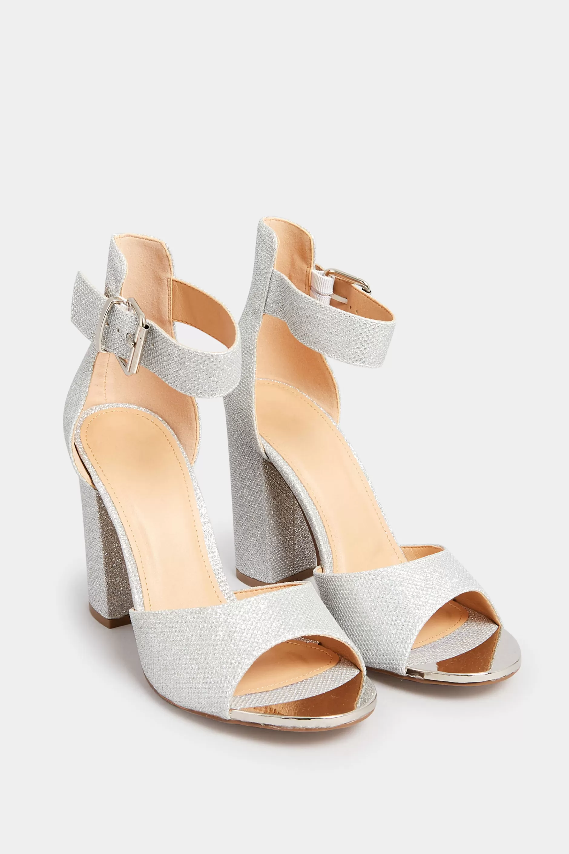 Women M&Co Heels>Pixiegirl Pixiegirl Silver Diamante Ankle Strap High Block Heels In Standard Fit