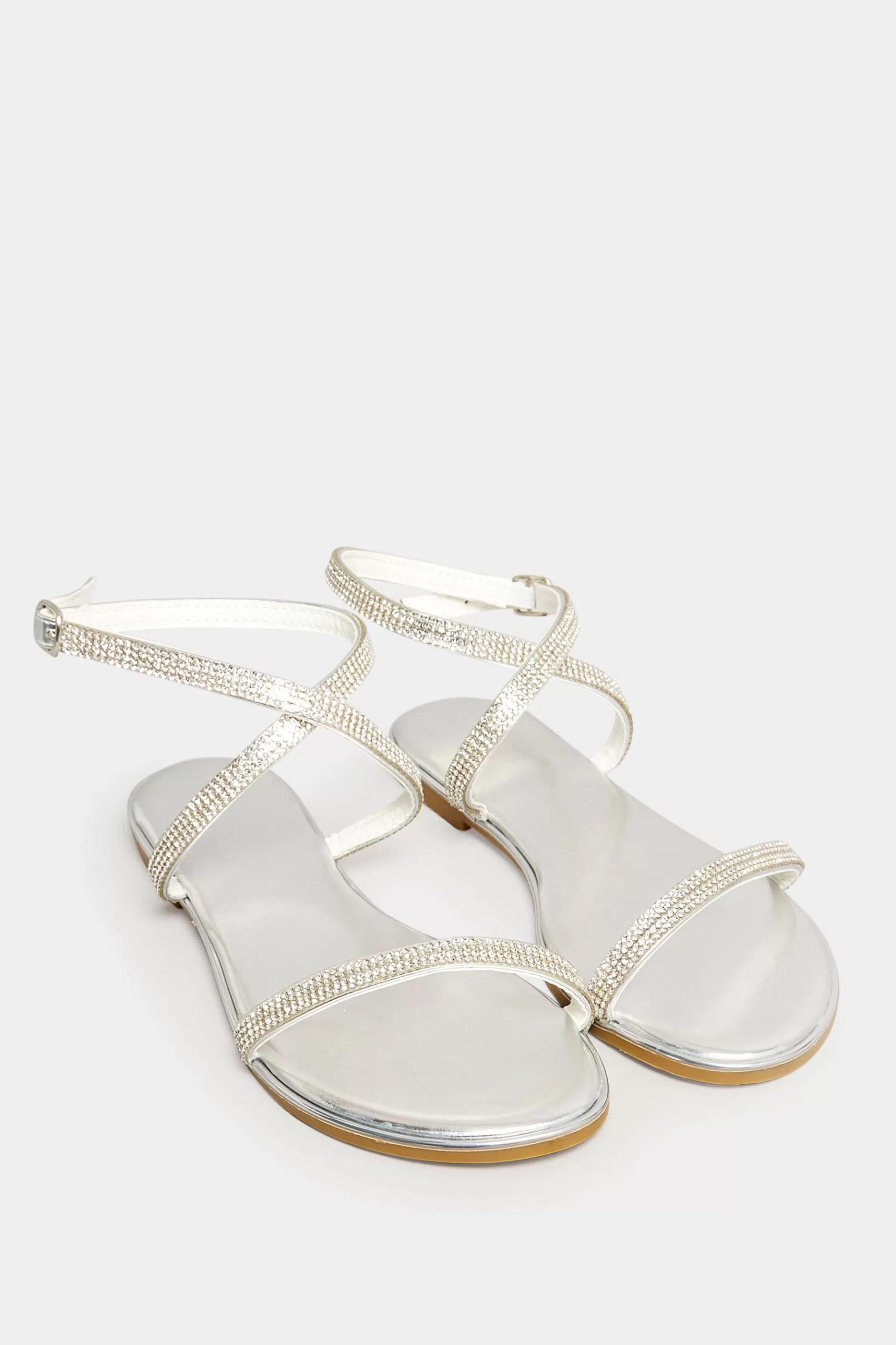 Women M&Co Flat Shoes>Pixiegirl Pixiegirl Silver Diamante Flat Sandals In Standard Fit