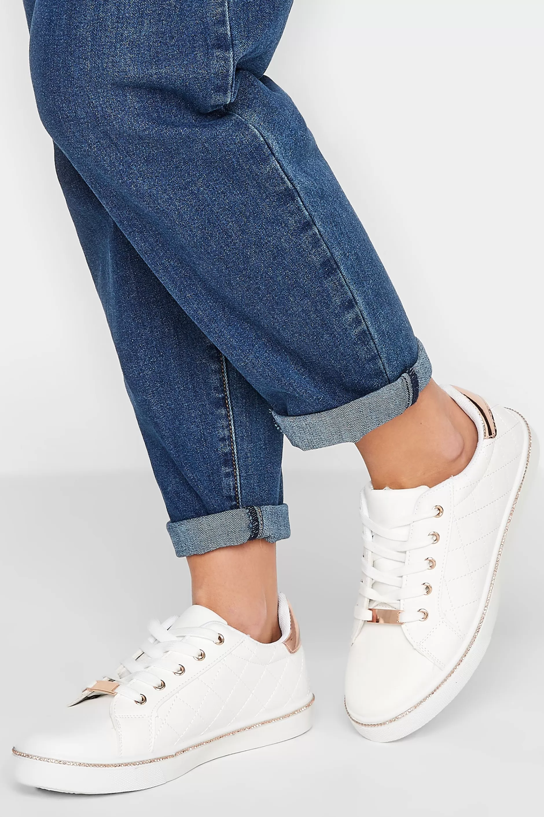 Women M&Co Trainers>Pixiegirl Pixiegirl White & Rose Gold Quilted Diamante Trainers In Standard Fit