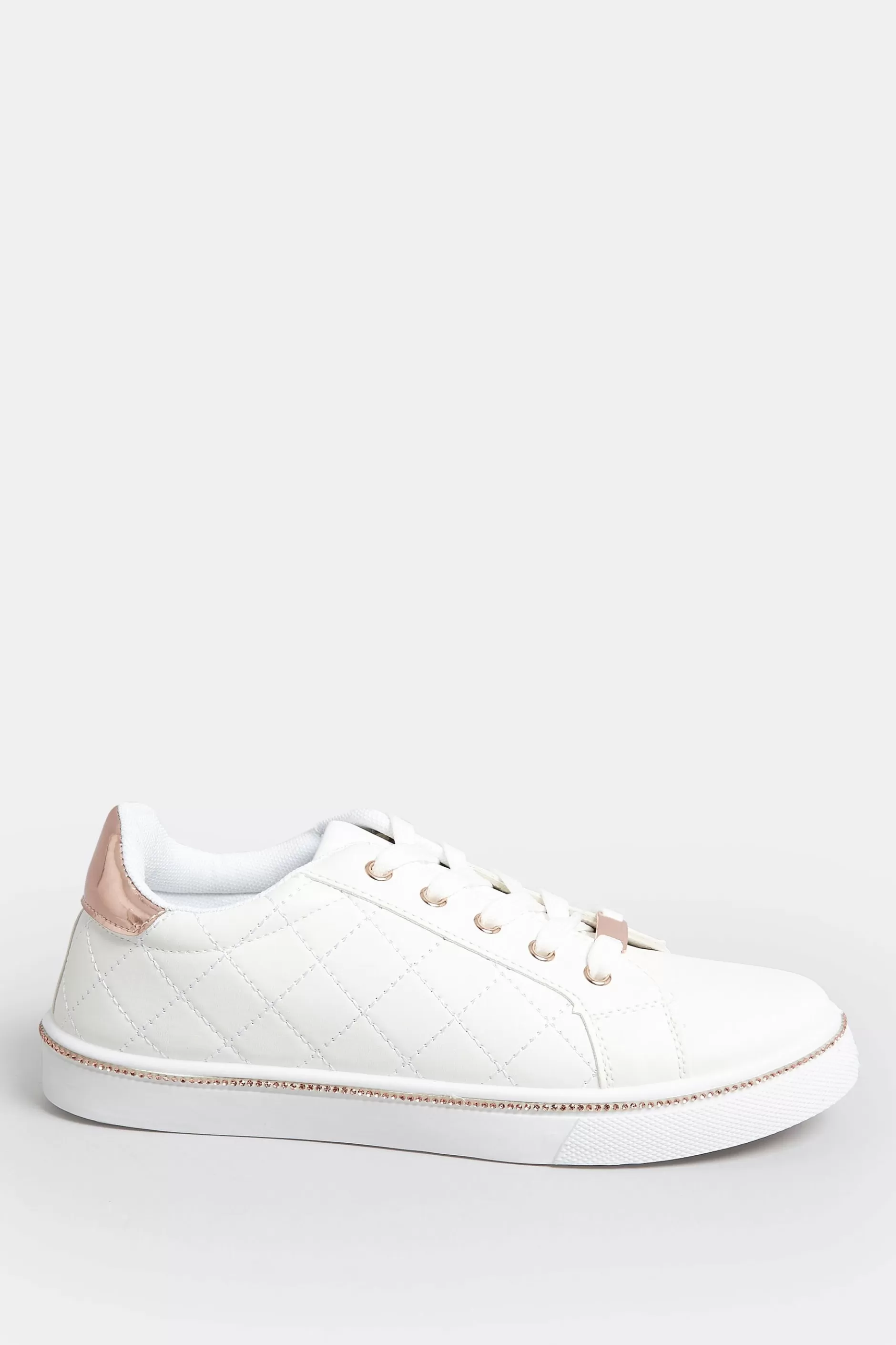 Women M&Co Trainers>Pixiegirl Pixiegirl White & Rose Gold Quilted Diamante Trainers In Standard Fit