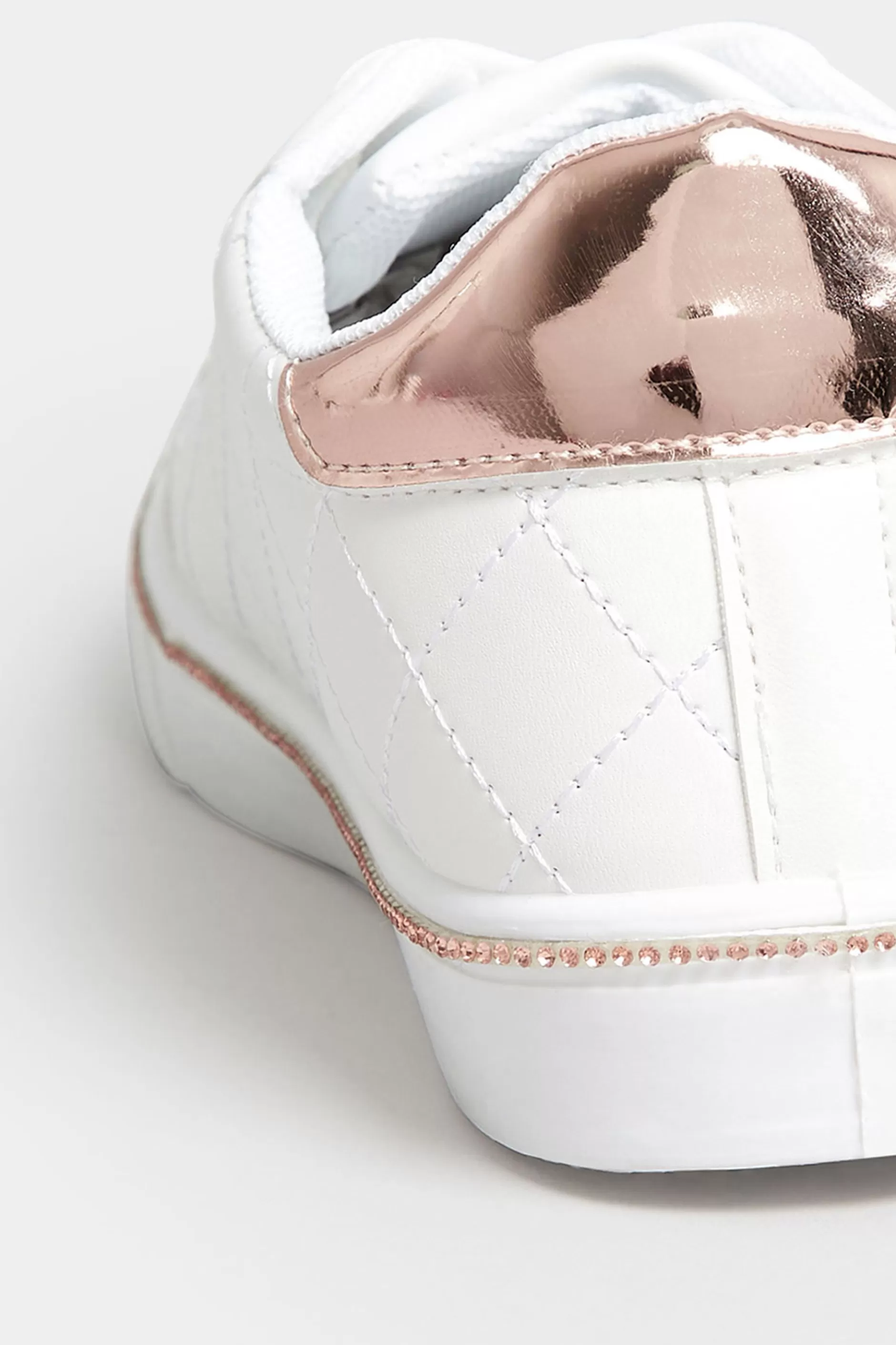 Women M&Co Trainers>Pixiegirl Pixiegirl White & Rose Gold Quilted Diamante Trainers In Standard Fit