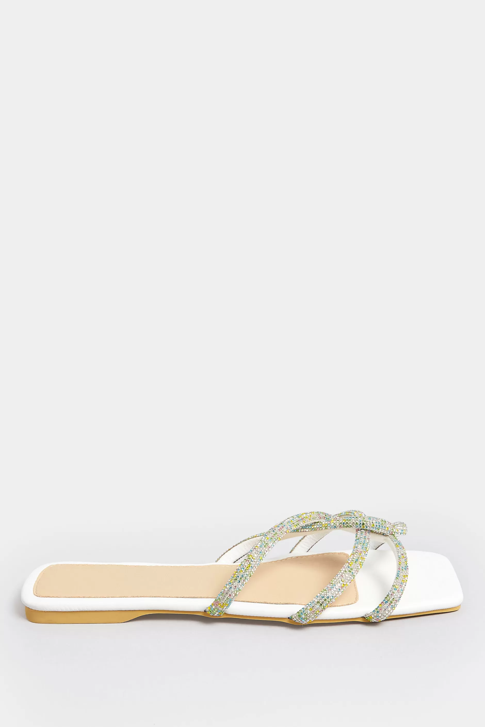 Women M&Co Mules & Sliders>Pixiegirl Pixiegirl White Diamante Strap Mule Sandals In Standard Fit