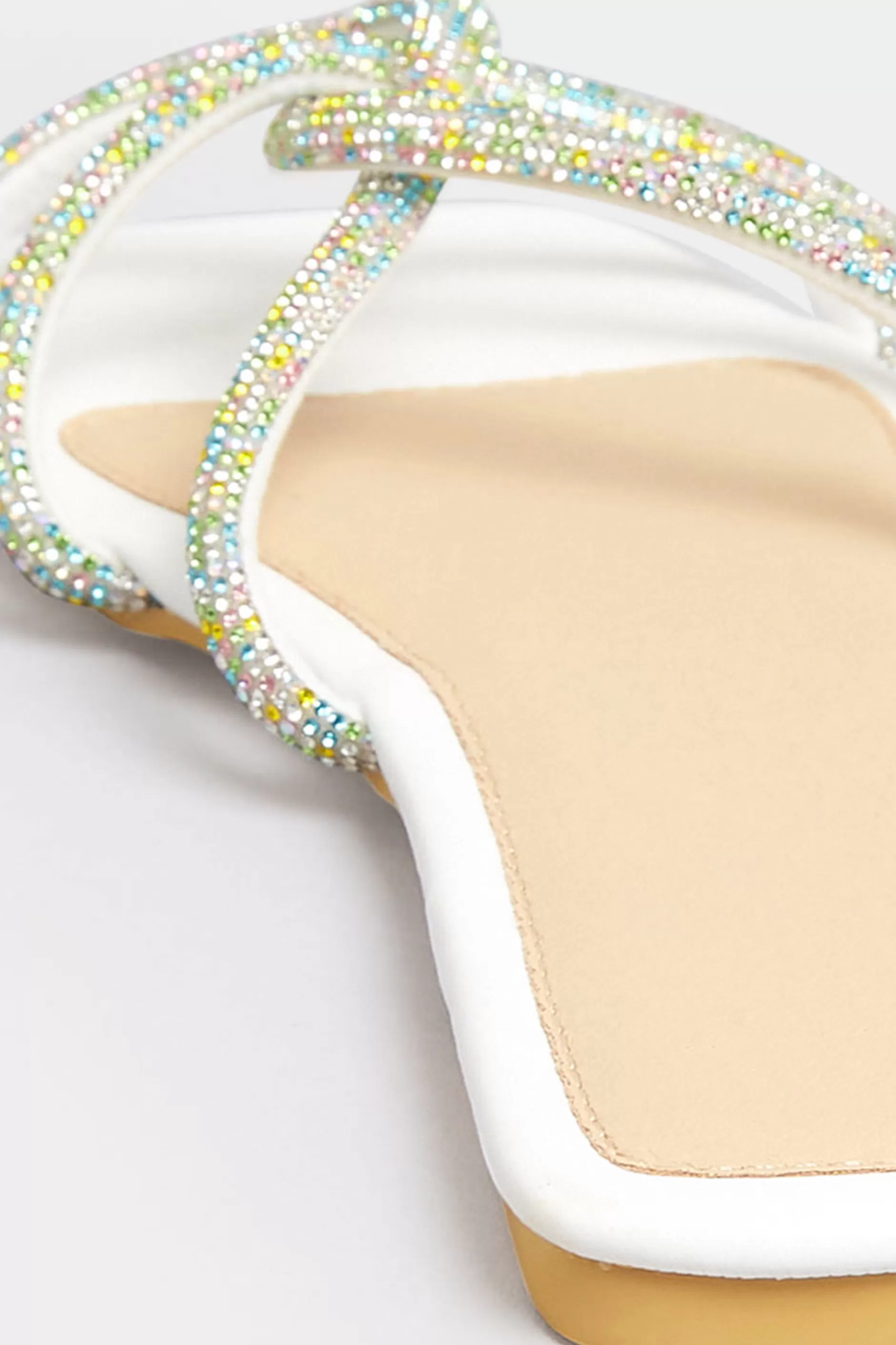 Women M&Co Mules & Sliders>Pixiegirl Pixiegirl White Diamante Strap Mule Sandals In Standard Fit